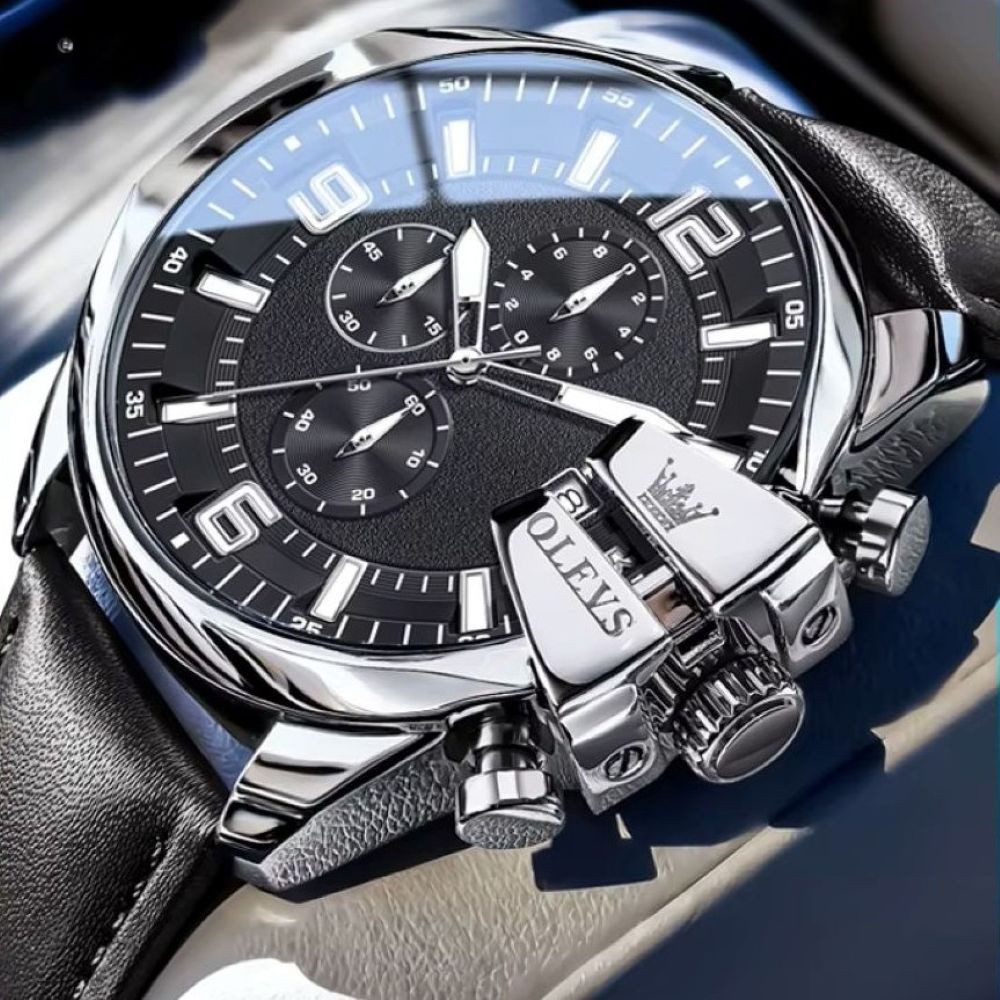 OLEVS Chronograph OLEVS Prestige Chronograph Uhr XXL 50 mm Lederarmband, 4 Farben