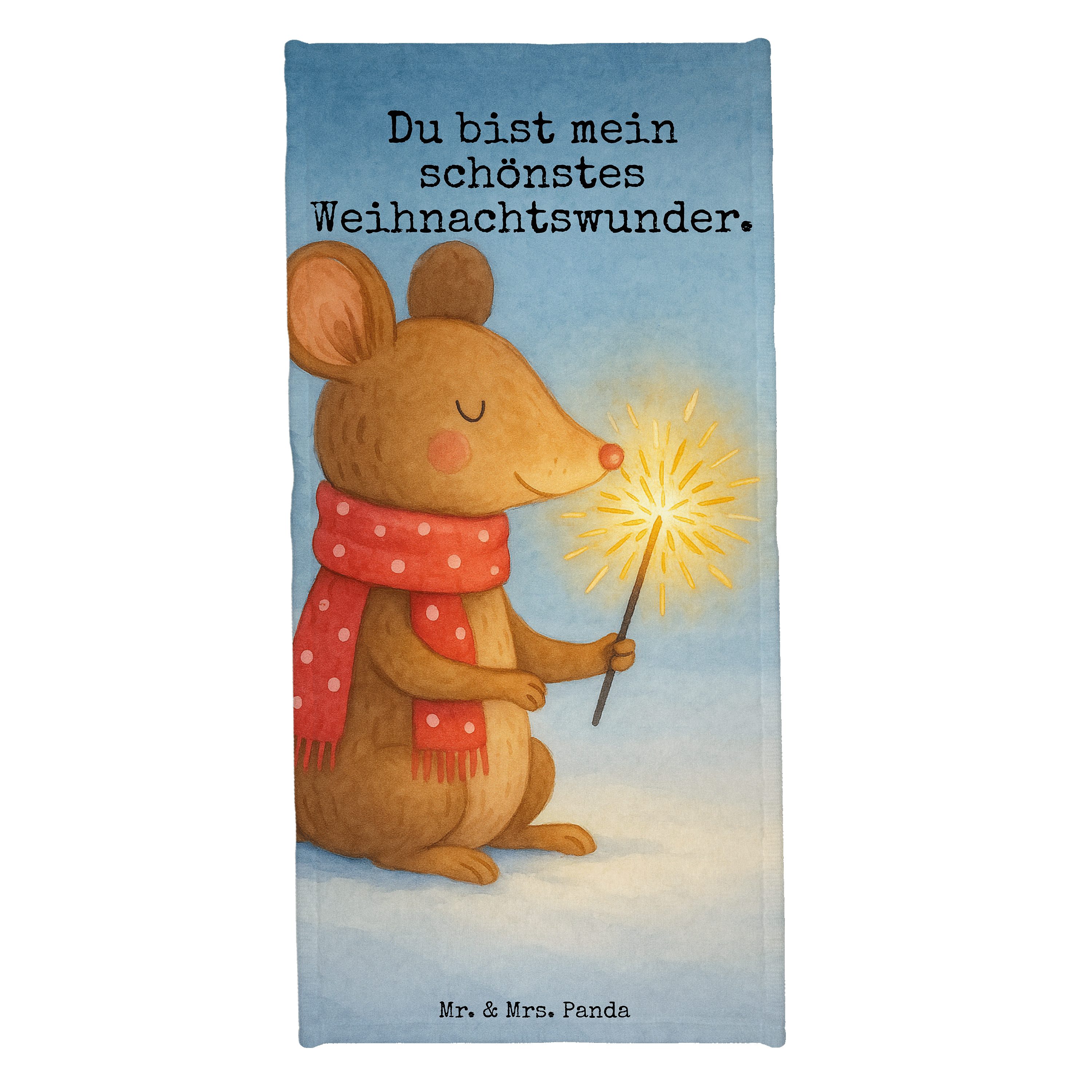 Mr. & Mrs. Panda Handtuch Maus Weihnachten Design, Badhandtuch, Eisblau, Strandtuch, Weihnachts, Kunstfaser (Packung), Geschenk Badehandtuch Weihnachtsmotiv