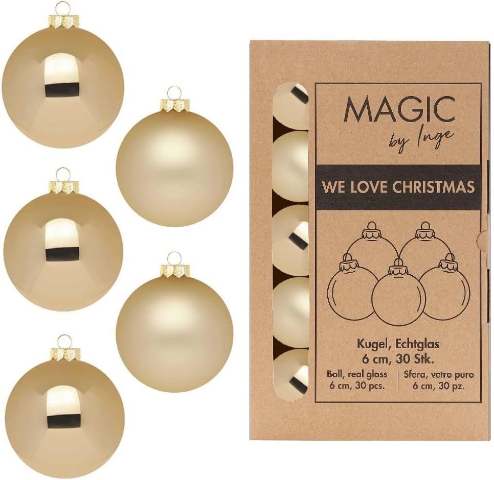Weihnachtsbaumkugel Glas-Christbaumkugeln, 6 cm, 30-teiliges Set, Glanz und Matt