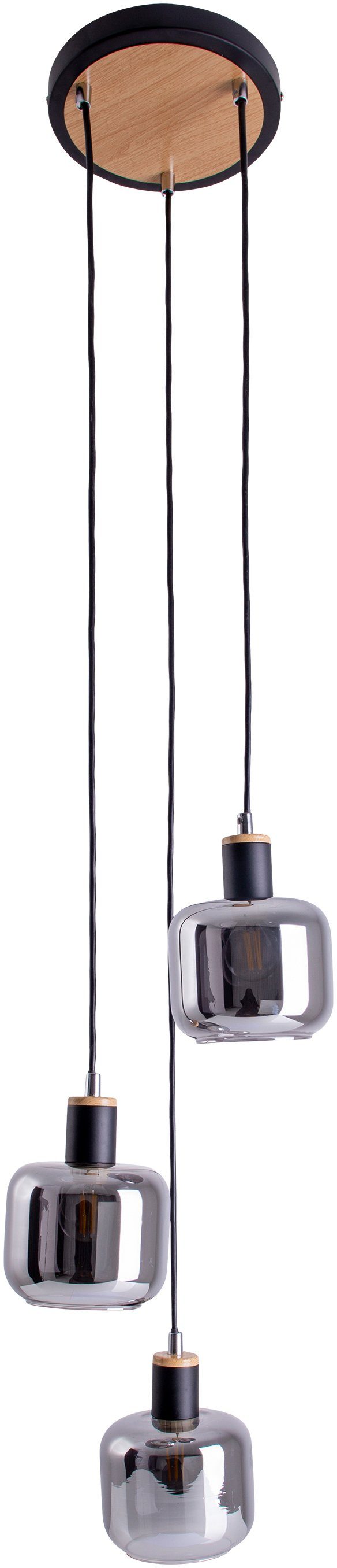 näve Pendelleuchte Fumoso, ohne Leuchtmittel, Glasschirme dunkel getönt (rauchoptik) 3xE14 Höhe 123cm schwarz natur – Bild 5 von 5