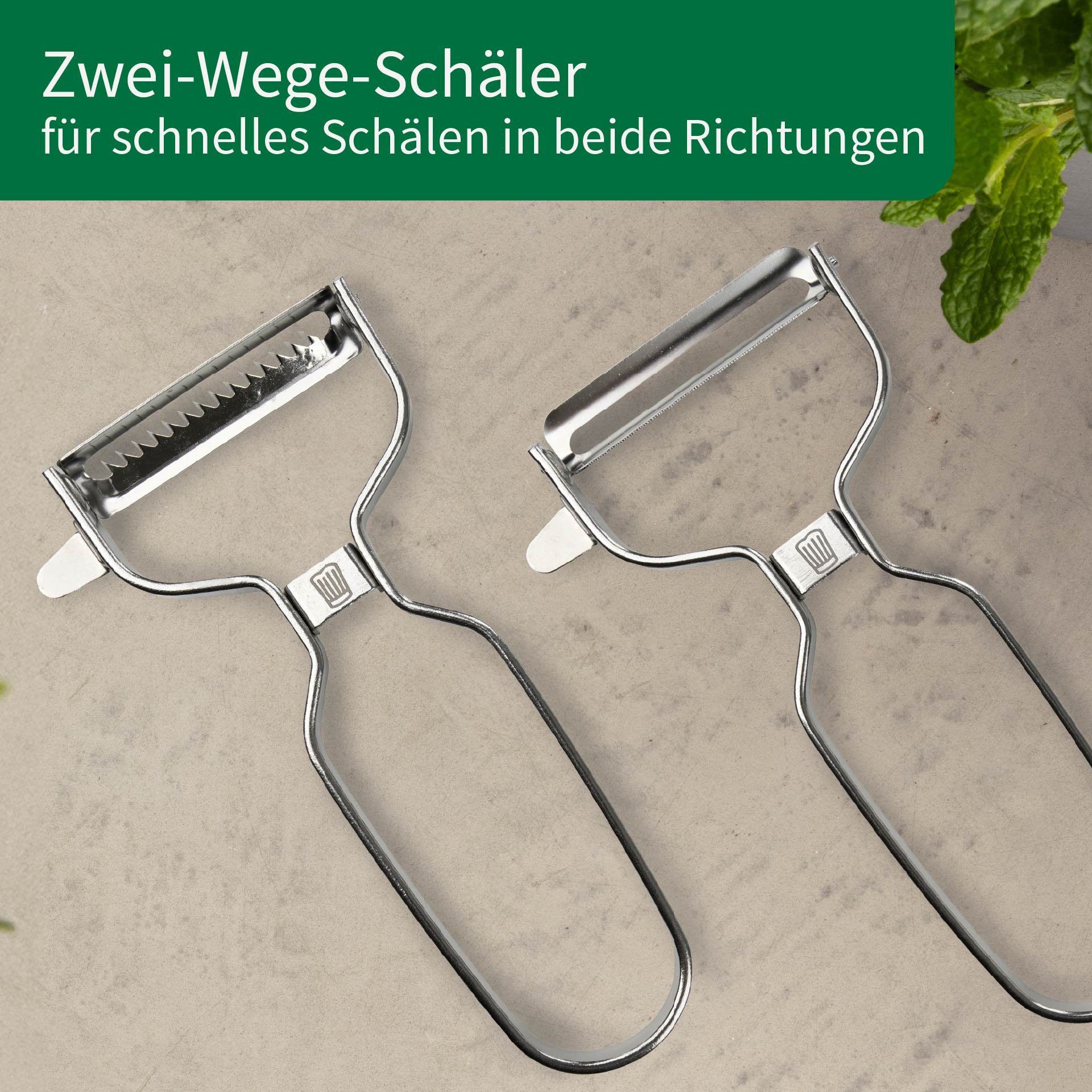 Chefkoch trifft Fackelmann Sparschäler Premium Schäler-Set, Edelstahl – Für Links- & Rechtshänder