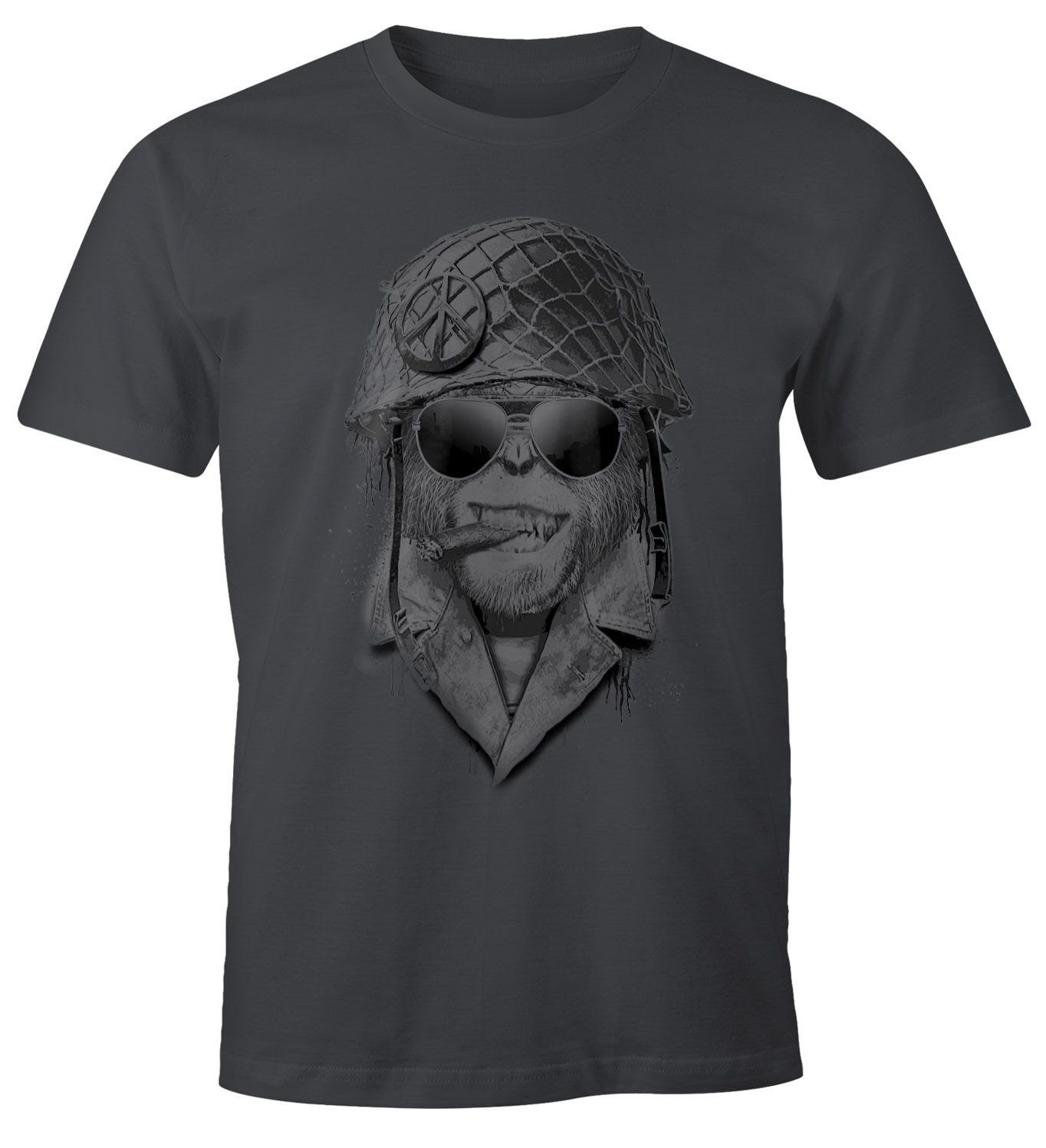 MoonWorks Print-Shirt Herren grau mit Helmet Print Gorilla Fun-Shirt T-Shirt Moonworks®