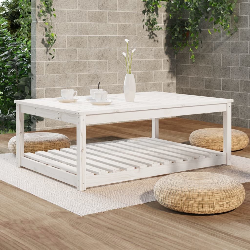 furnicato Gartentisch aus massivem Kiefernholz 121 x 82,5 x 45 cm in Weiß (1-St), Stabiler Outdoor-Tisch mit Ablage für zusätzliche Stauraumoptionen