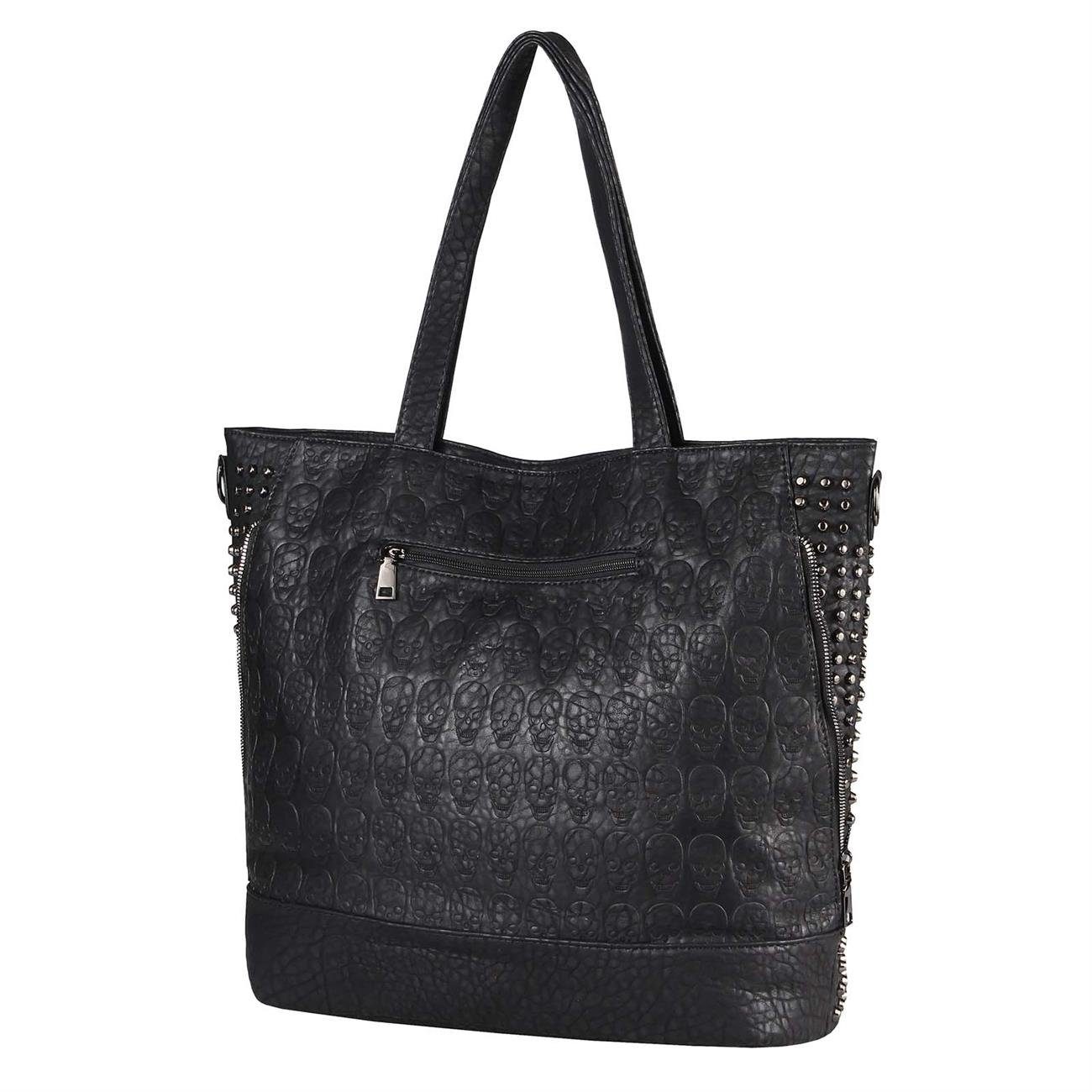 ITALYSHOP24 Schultertasche Damen XXL Totenkopf Shopper Tasche, Skull Optik, als Handtasche & Umhängetasche tragbar