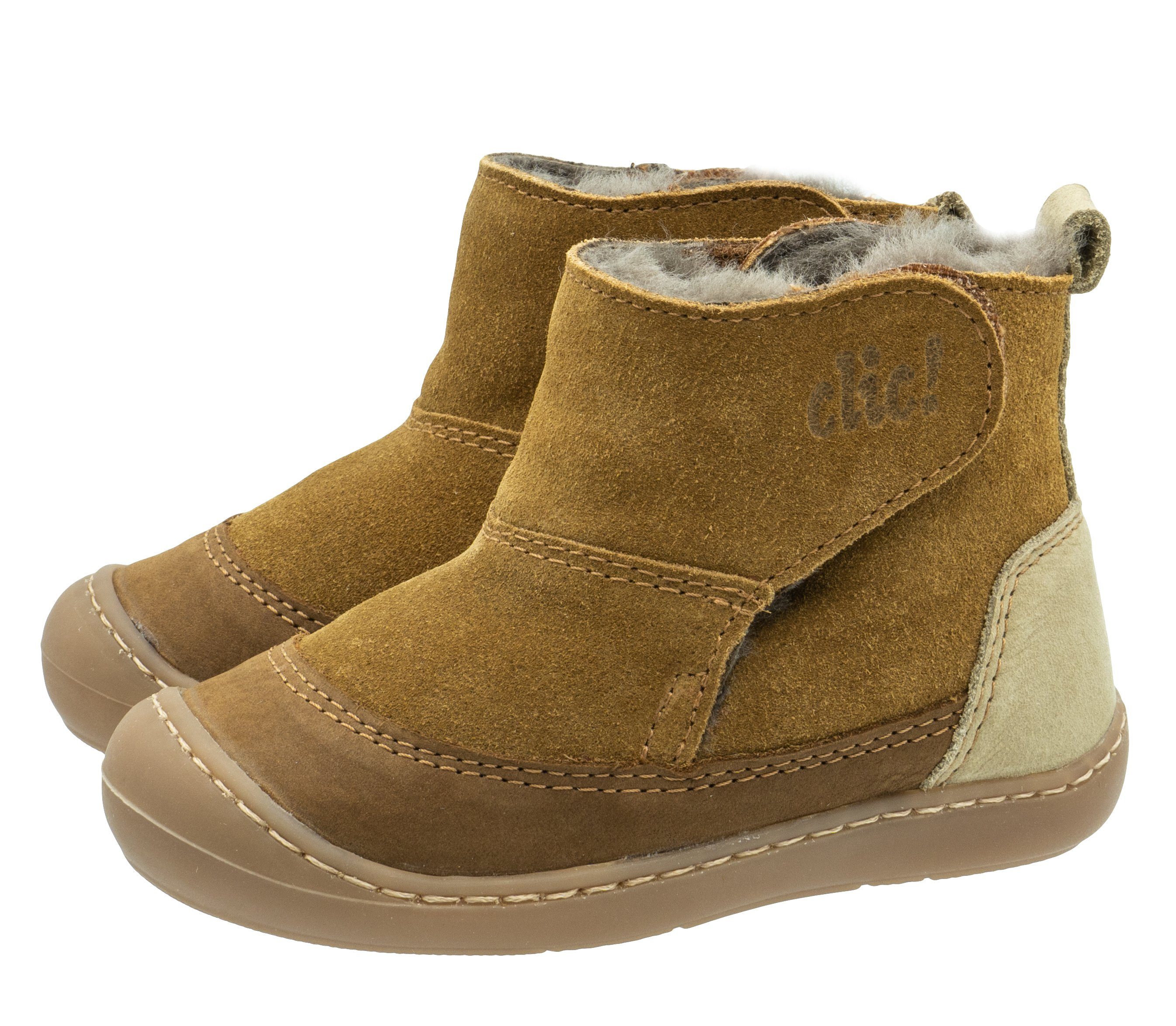 Clic Clic Lauflernschuh Stiefel 20736 erste Schuhe Leder Lammfell Cognacbraun Schnürschuh