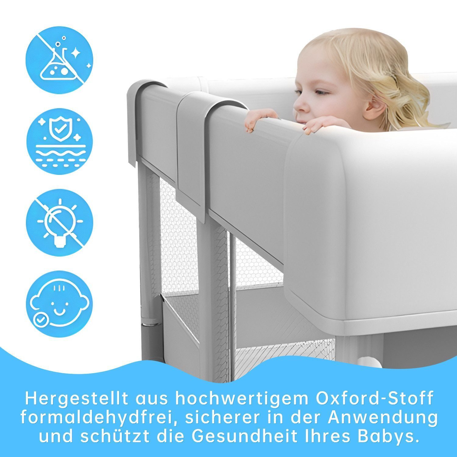 SEHAUSEU Laufgitter Laufstall Baby Krabbelgitter mit Spielmatte 1,5m×1,8 m/1,2m×1,2m, mit Ozeanbälle, Tragetasche, Stehender Zugring