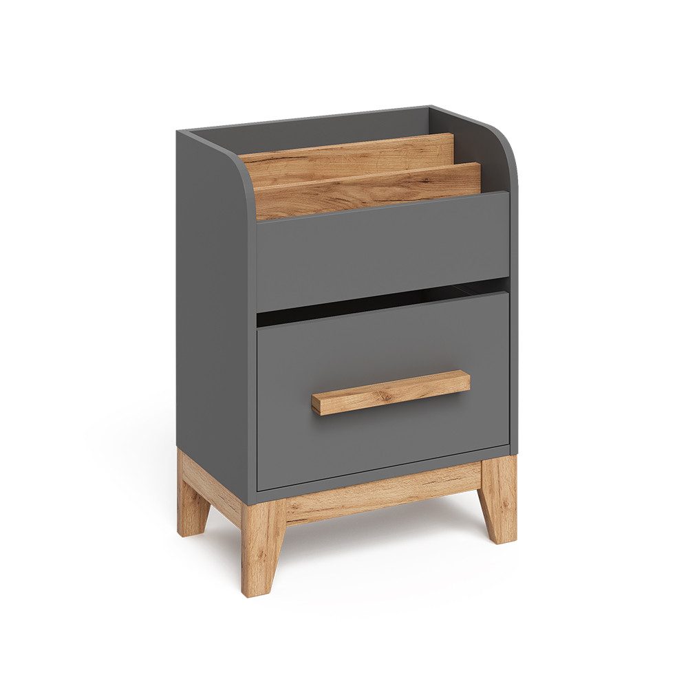 VitaliSpa® Bücherregal Malia, Grau/Artisan, 55 x 70 cm mit Schublade