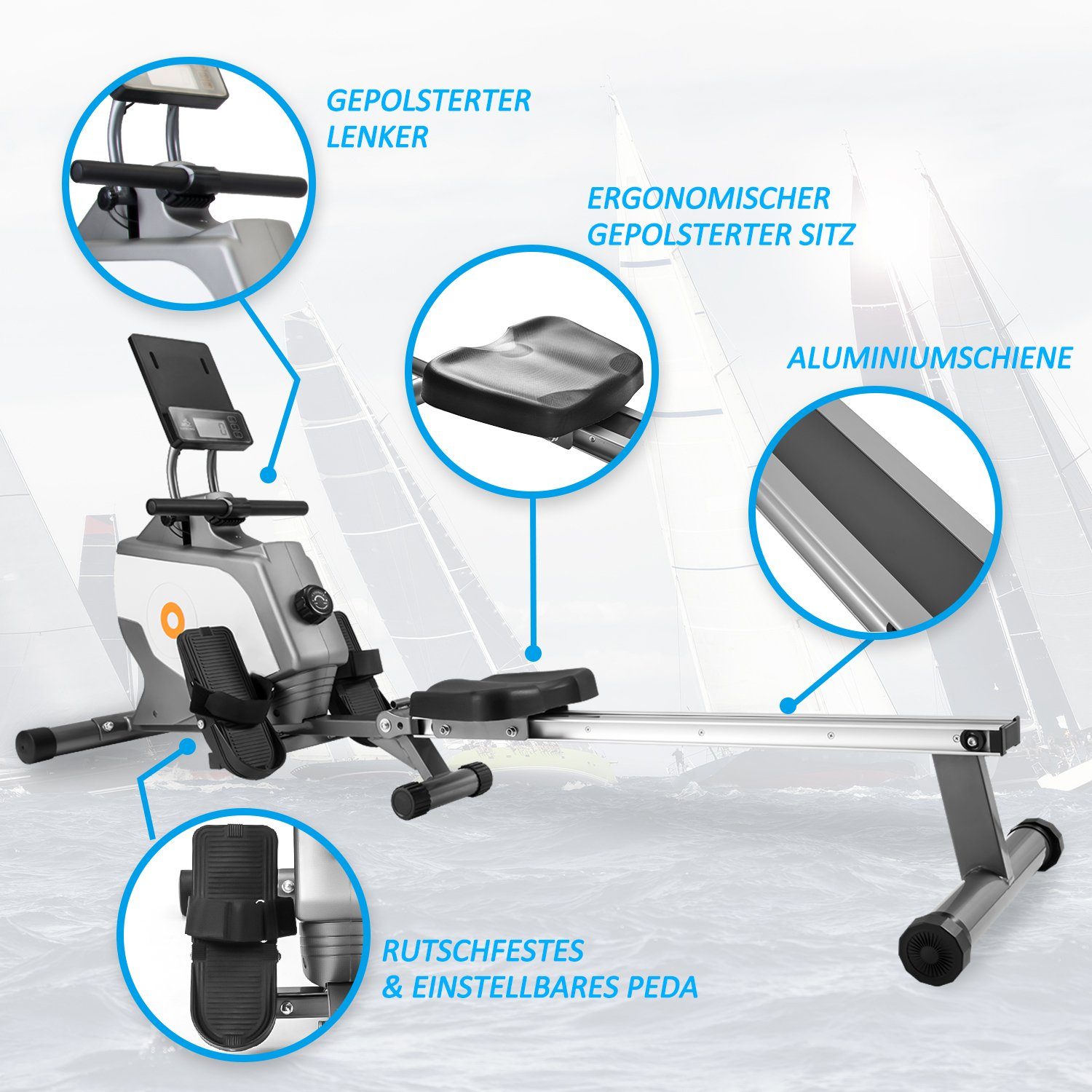 Enthält OKWISH Klapp-Rudergerät Magnetischem, mit PAD Magnetischem LED-Monitor Rudergerät mit kein Spannsystem,