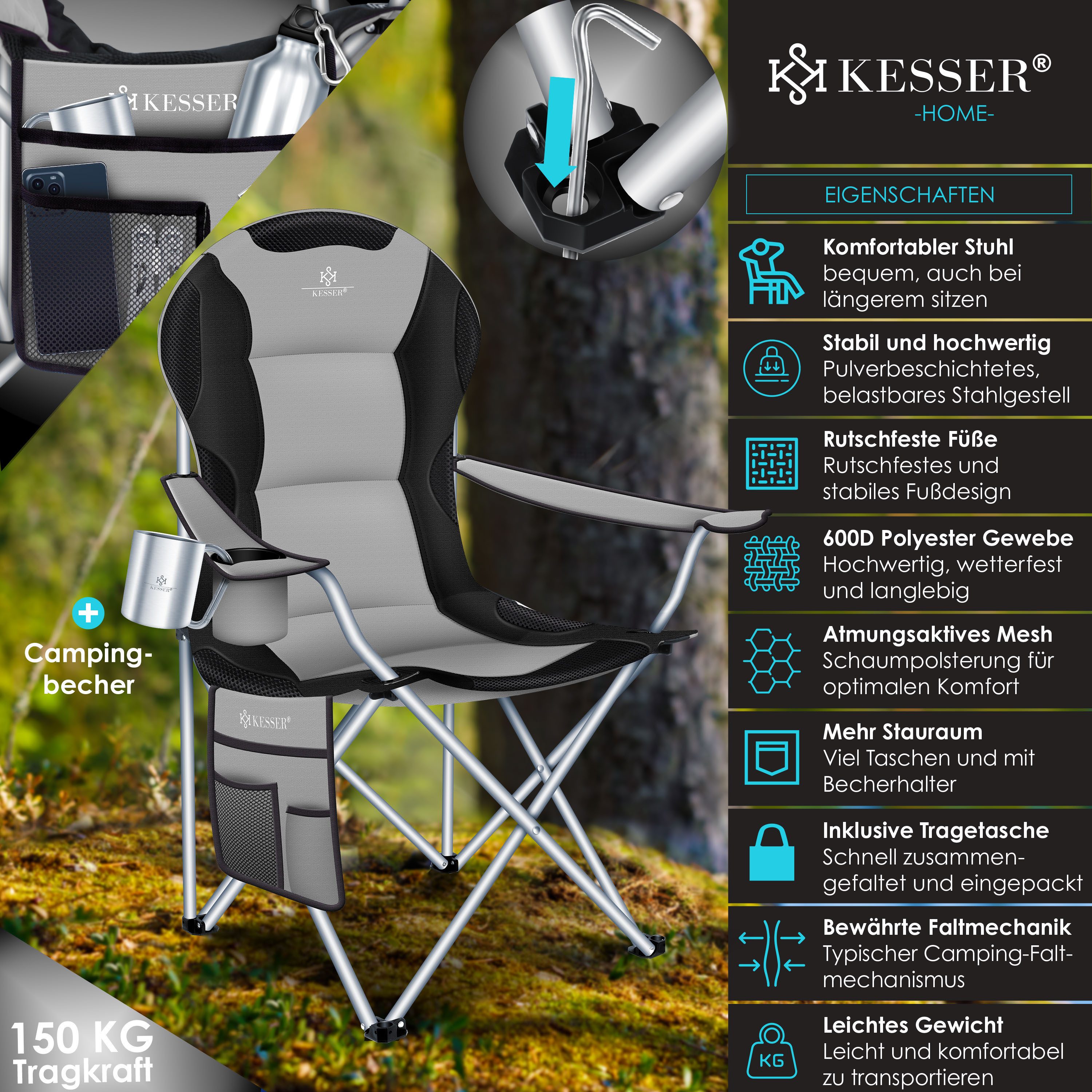 KESSER Campingstuhl, Campingstuhl faltbar bis 150kg Angelstuhl Faltstuhl Kl günstig online kaufen