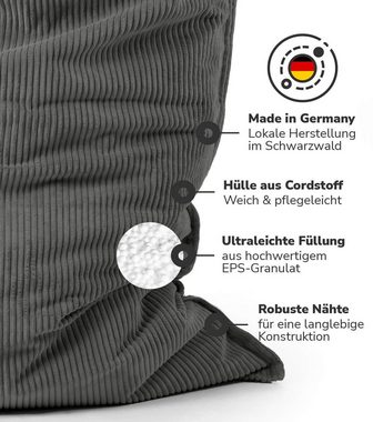 mokebo Sitzsack Der Große (mit Cord Cover), Bean Bag mit Cord Bezug, Riesensitzsack oder Bodenkissen in Anthrazit