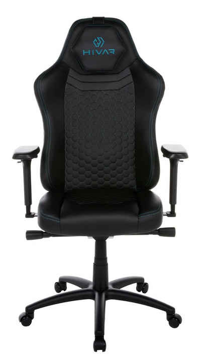 HIVAR Gaming-Stuhl ORBICAL ONYX, Sitztiefenverstellung, höhenverstellbare Rückenlehne, Lordosenstütze, 4D Armlehnen, Wippwiderstand, Synchronmechanik, TÜV geprüft, Belastbarkeit 130 kg