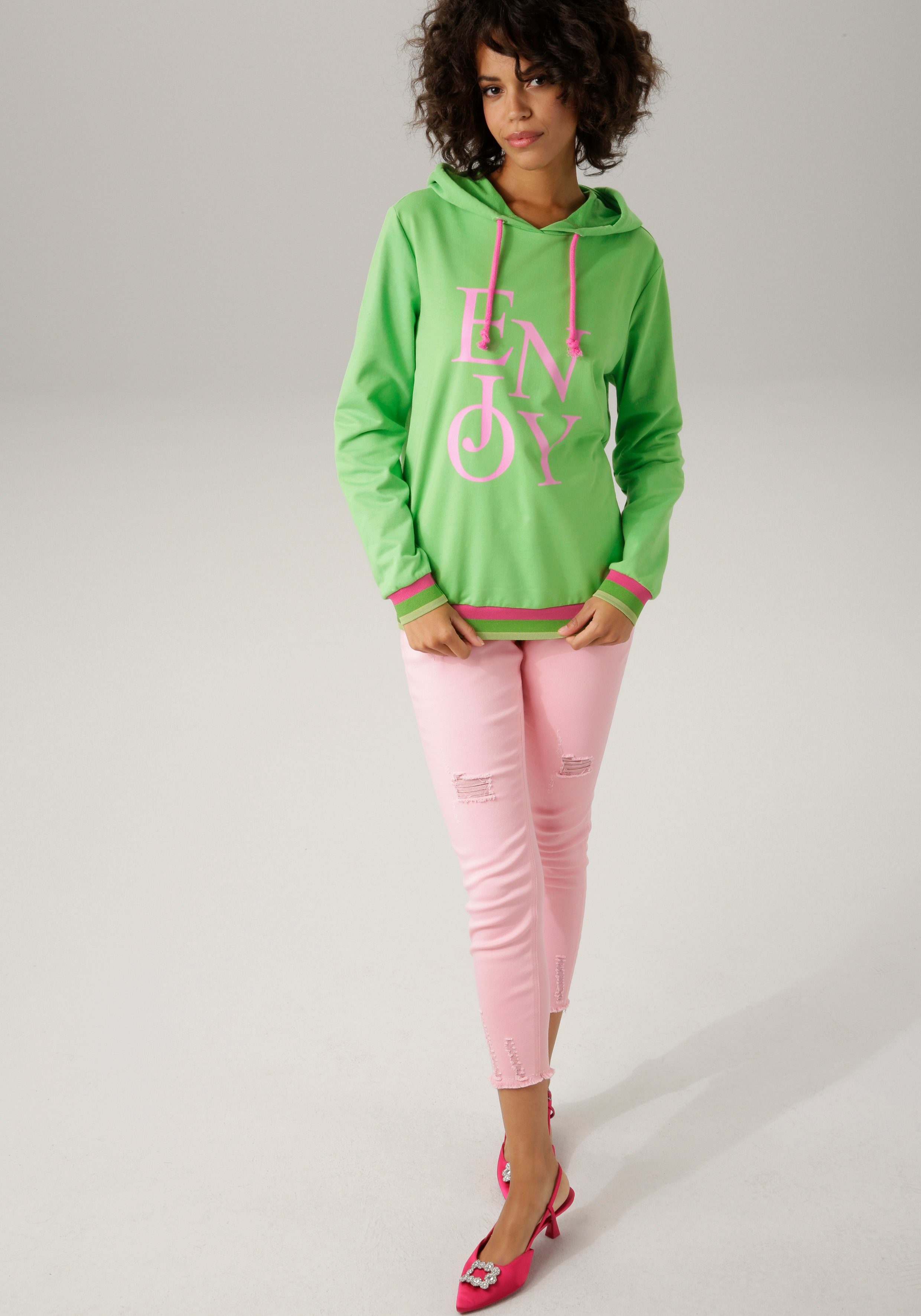 apfelgrün-rosa-pink-moosgrün-hellgrün mit CASUAL Aniston Sweatshirt "ENJOY"-Schriftzug