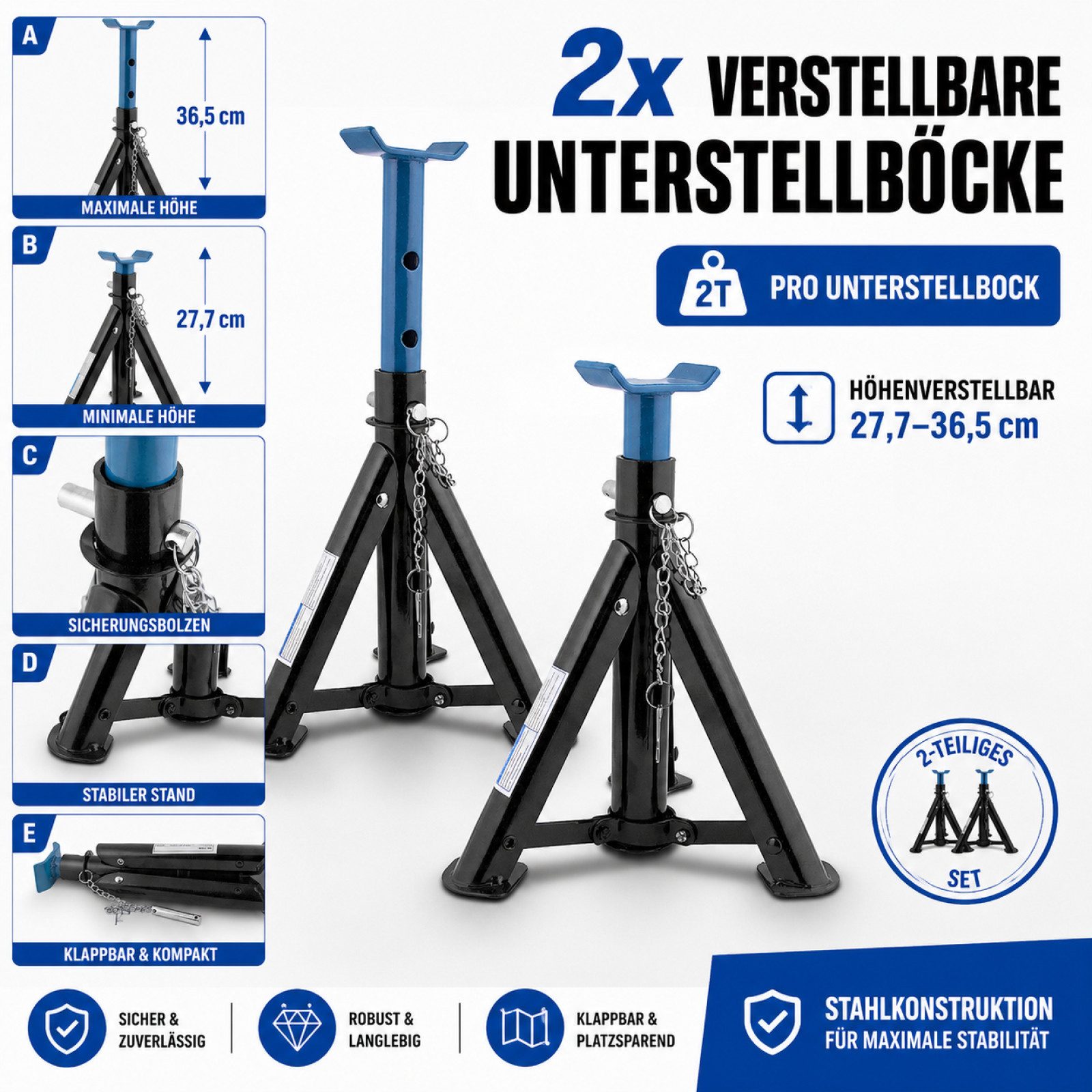 Bituxx Unterstellbock Unterstellböcke 2000 kg Schwarz / Blau, 2000 kg max. Belastbarkeit, (Set, 2-St., MS-19921) – Bild 2 von 5