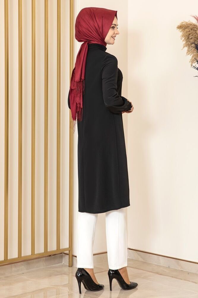 Modavitrini Longtunika Damen gerippte Tunika 100cm Modest Hijab Stehkragen A-Linie