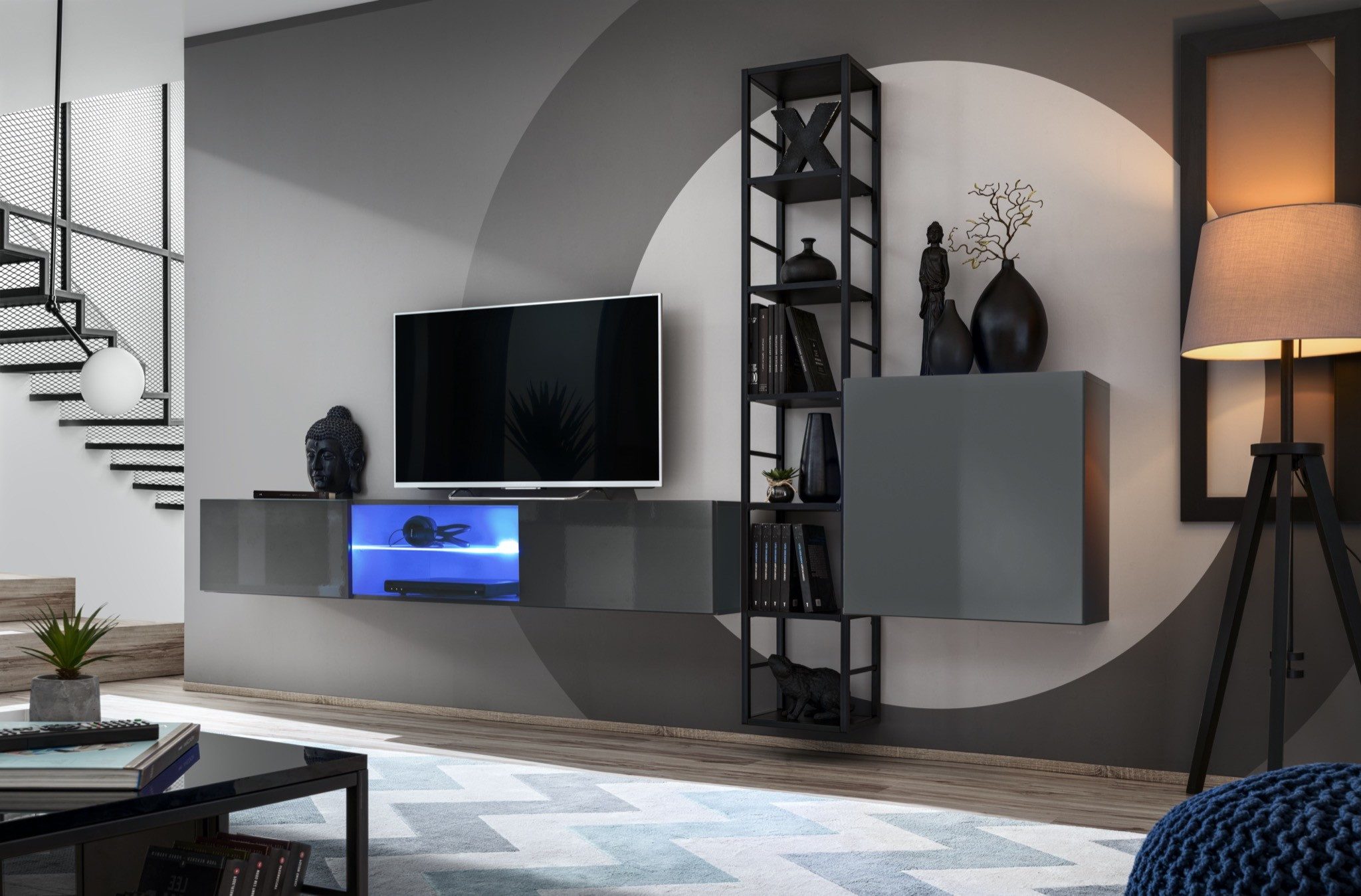 Xlmoebel Wohnwand Holzmöbel für das Wohnzimmer mit TV-Ständer komplett eingerichtet, Made in Europa