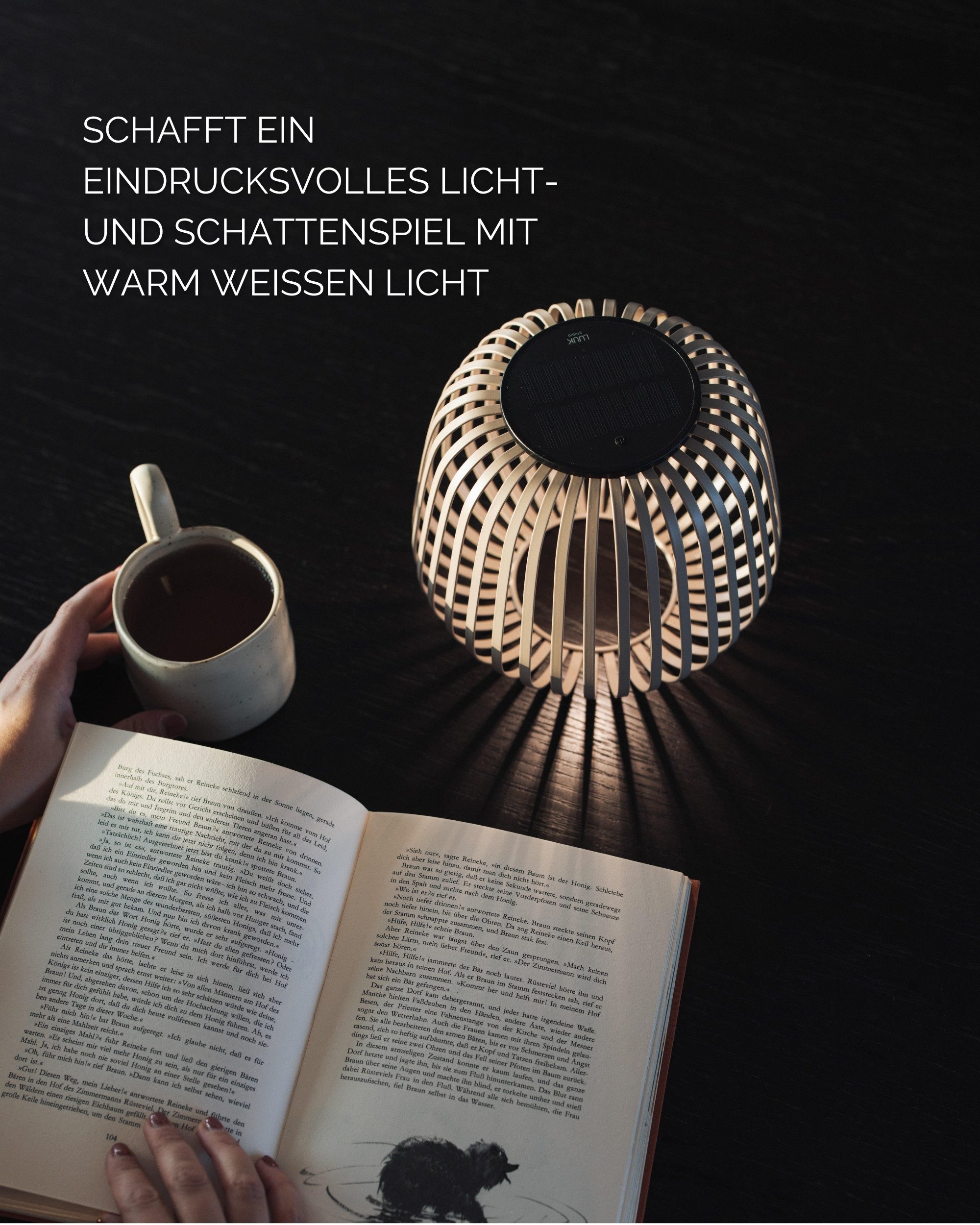 LUUK Studio LED Solarleuchte SOLIS, LED fest integriert, warmweißes Licht (2700 K), Tageslichtweiß, Kabellose LED Laterne mit herausnehmbaren Solarmodul
