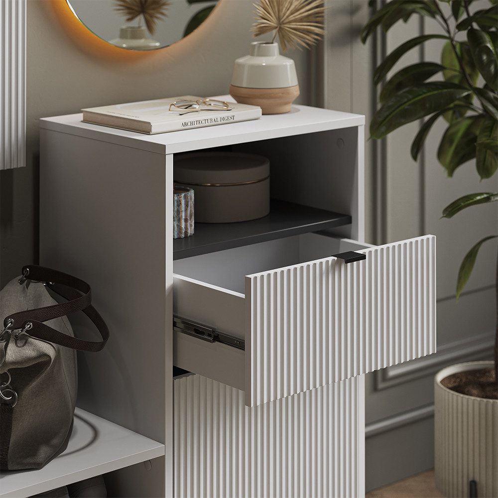 Vicco Schuhbank Eliza, Weiß, 100 x 98.5 cm mit Tür und Schublade