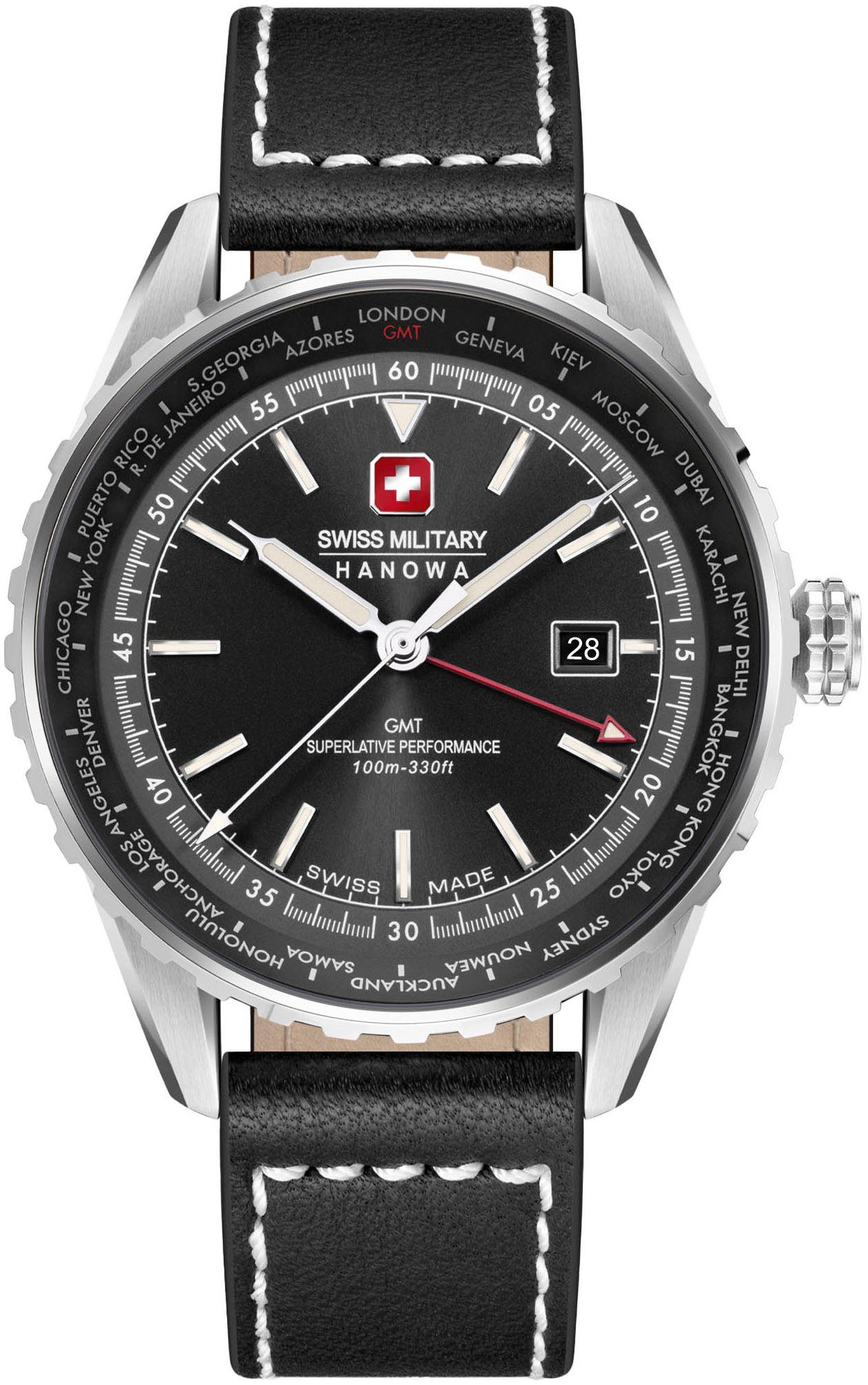 Swiss Military Hanowa Quarzuhr AFTERBURN GMT SMWGB0003201, Armbanduhr, Herrenuhr, Swiss Made, Datum, Saphirglas