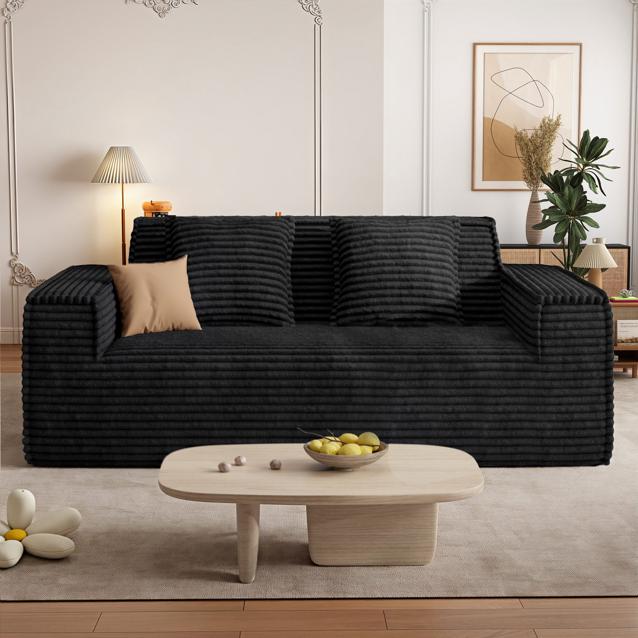 Aivermeil Sofa 2-3-Sitzer Kord-Sofa, montagefrei, 1 Teile, All-in-One Cloud-Sofa mit 2 Kissen für Wohn- & Schlafzimmer