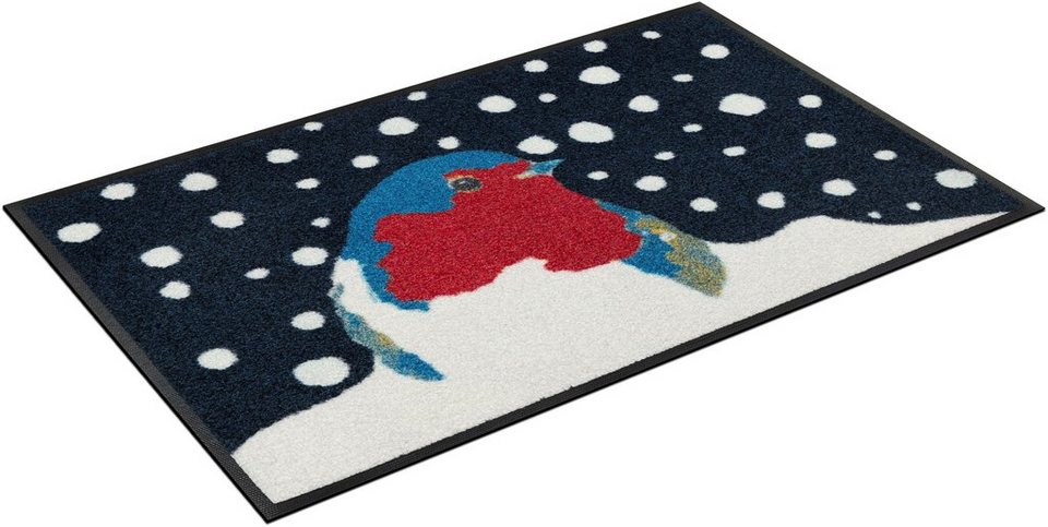 Fußmatte Robin, wash+dry by Kleen-Tex, rechteckig, Höhe: 7 mm,  Schmutzfangmatte, Motiv Vogel, rutschhemmend, waschbar, maschinenwaschbar