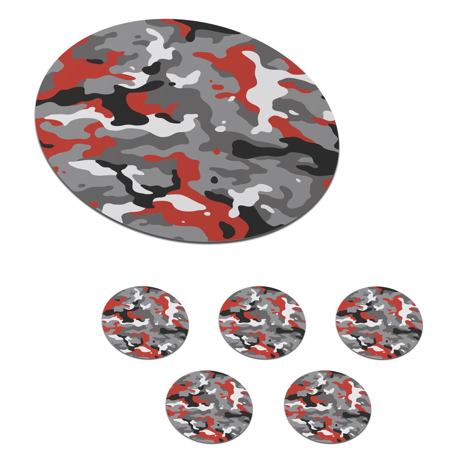 MuchoWow Glasuntersetzer Camouflage-Muster mit roten Akzenten, Zubehör für Gläser, 6-tlg., Getränkeuntersetzer, Tassenuntersetzer, Korkuntersetzer, Tasse, Becher