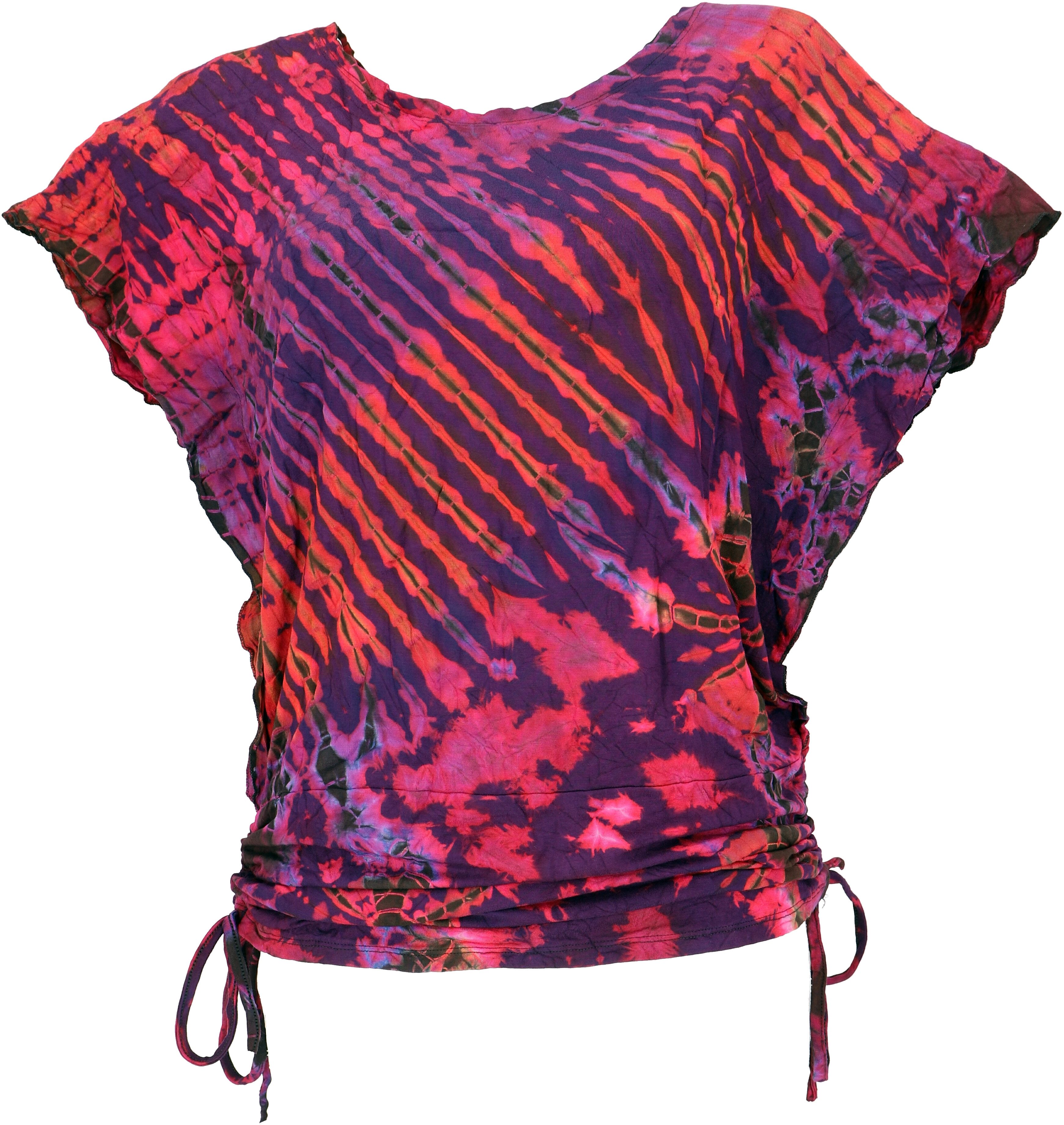 Guru-Shop T-Shirt Batikshirt mit Fledermausärmeln, lockeres.. Festival, Ethno Style, Hippie, alternative Bekleidung