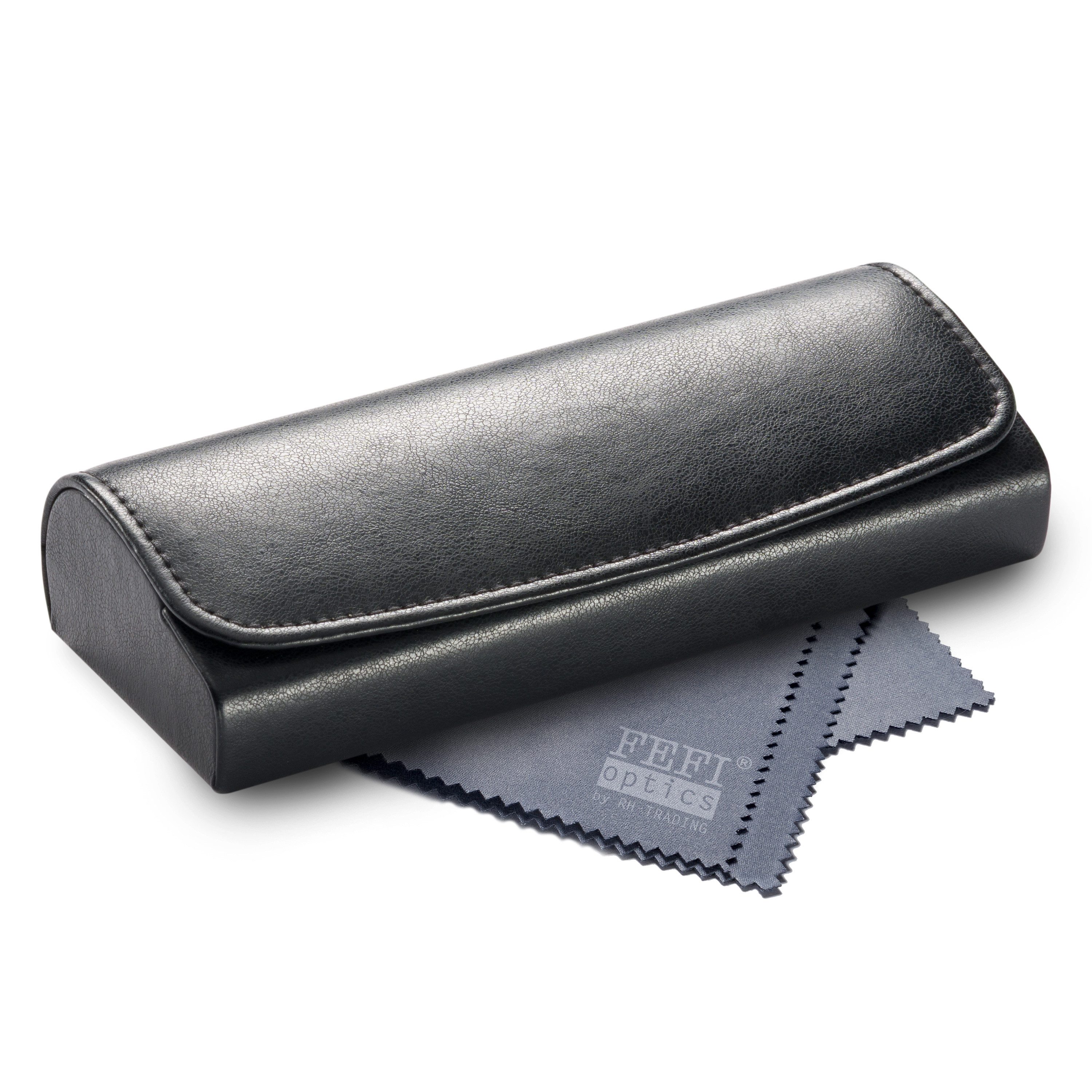 FEFI Brillenetui Hardcase - Edle Leder-Optik mit Magnetverschluss, klassisch & elegant, Set aus 1 Etui + hochwertigem Mikrofasertuch