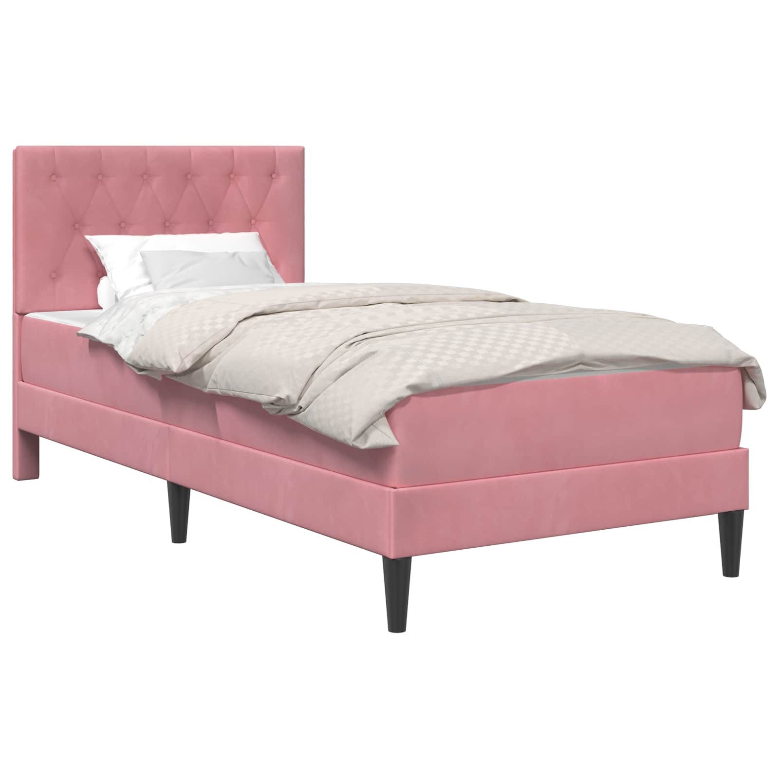 Bett Bettgestell mit Matratze mit Kopfteil Rosa 90 x 200 cm Samt