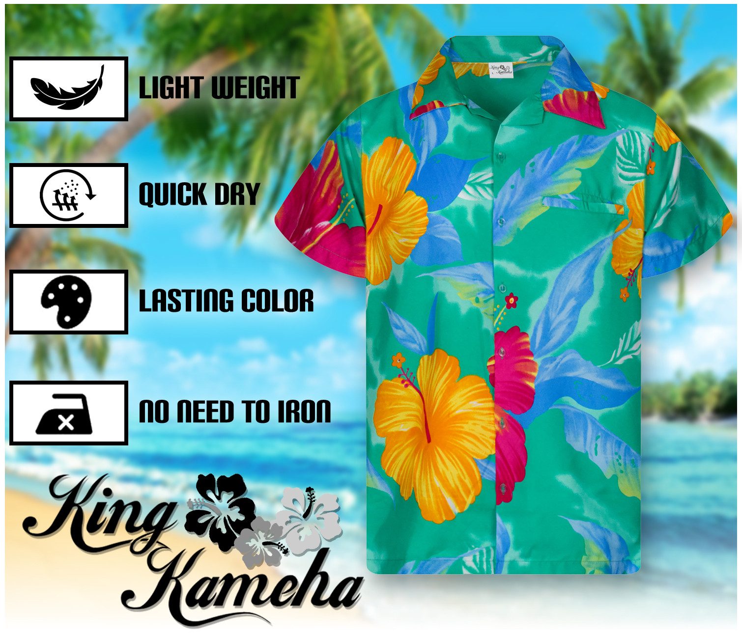 King Kameha Hawaiihemd Big Flower Funky Hawaii-Hemd Kurzarm Front-Tasche Stylish Unisex
