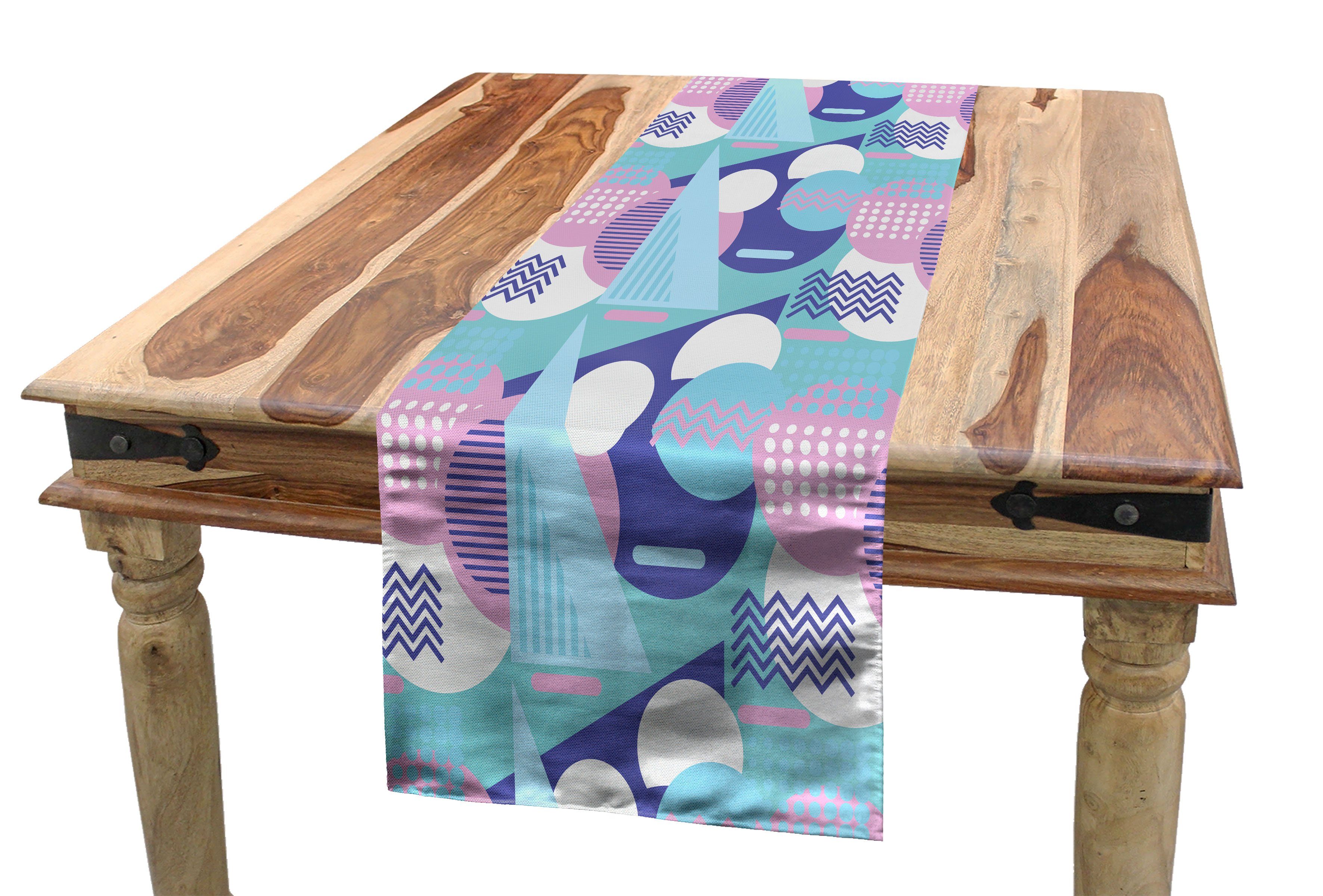 der Rechteckiger Kunst 80er Jahre Tischläufer Küche Esszimmer Geometrisch Stil Dekorativer Tischläufer, Abakuhaus Memphis