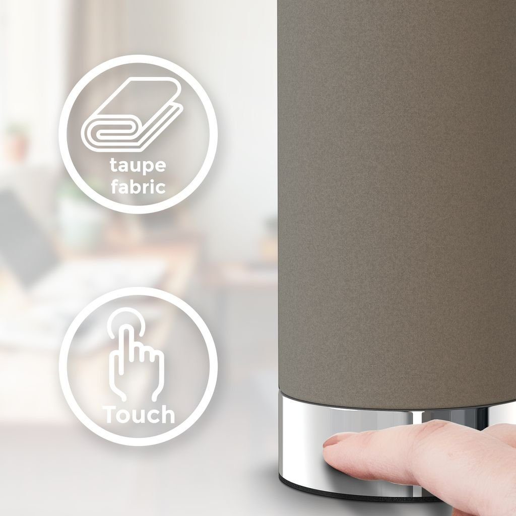 B.K.Licht Tischleuchte Tischlampe Stoff dimmbar E14 Chrom Taupe - BKL1438, ohne Leuchtmittel, Warmweiß / Neutralweiß / Kaltweiß - Abhängig vom Leuchtmittel, Touchfunktion Nachttischlampe Wohnzimmer Schlafzimmer