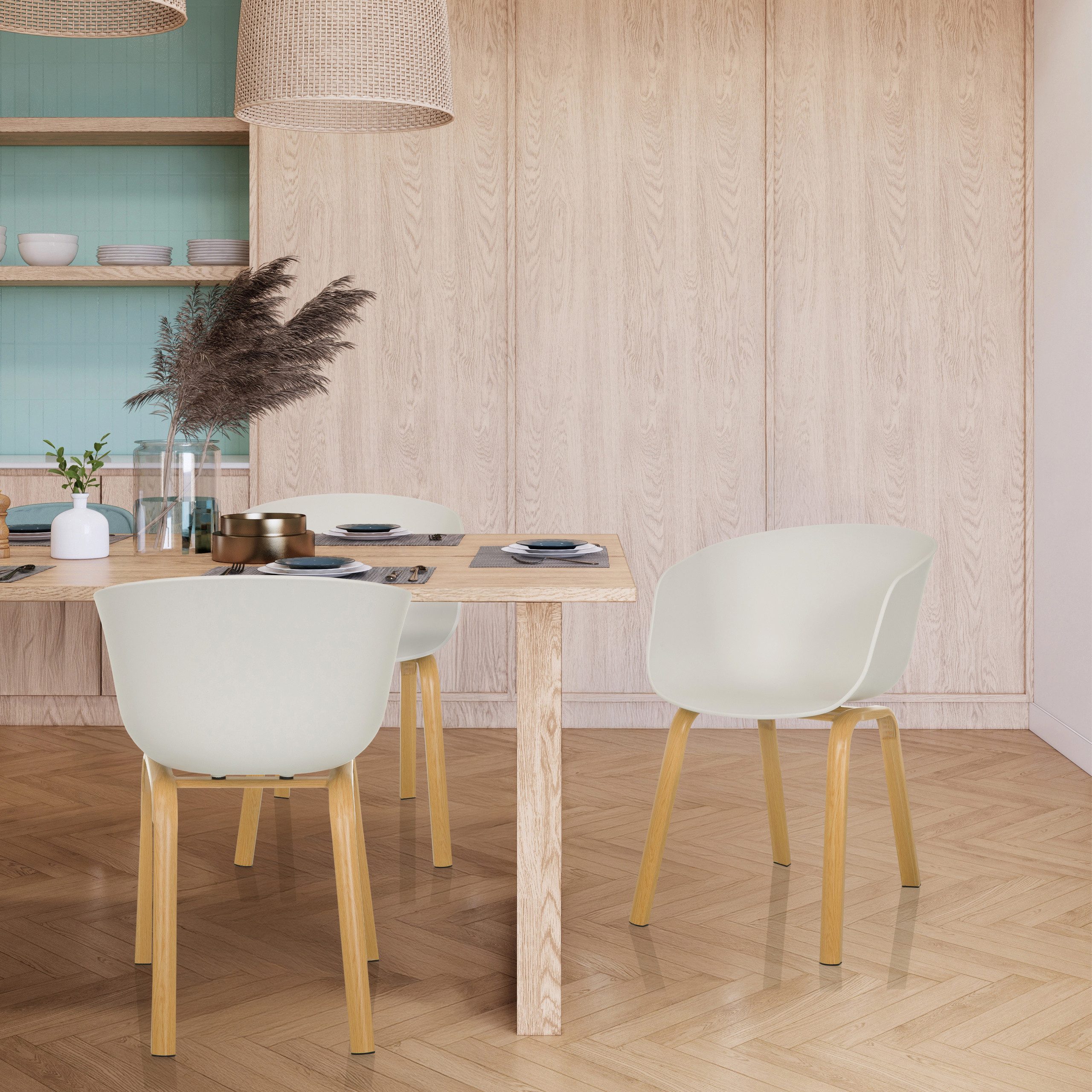 hjh LIVING Schalenstuhl Schalenstuhl OSLO W Esszimmerstuhl Kunststoff (Einzeln), Esszimmerstuhl, Beine aus Stahl mit Holzprint, skandinavisches Design