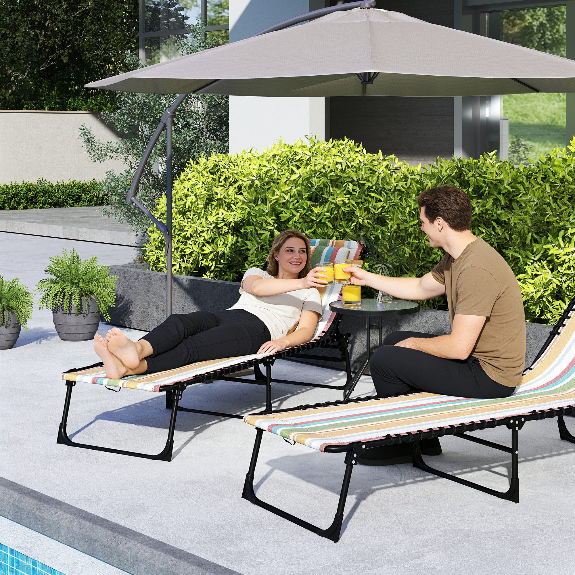 Outsunny Gartenliege mit 4-Fach verstellbare Rückenlehne, Sonnenliege klappbar, 1 St., wetterfeste Liegestuhl, bis 120 kg belastbar, für Garten Strand Pool, Mehrfarbig