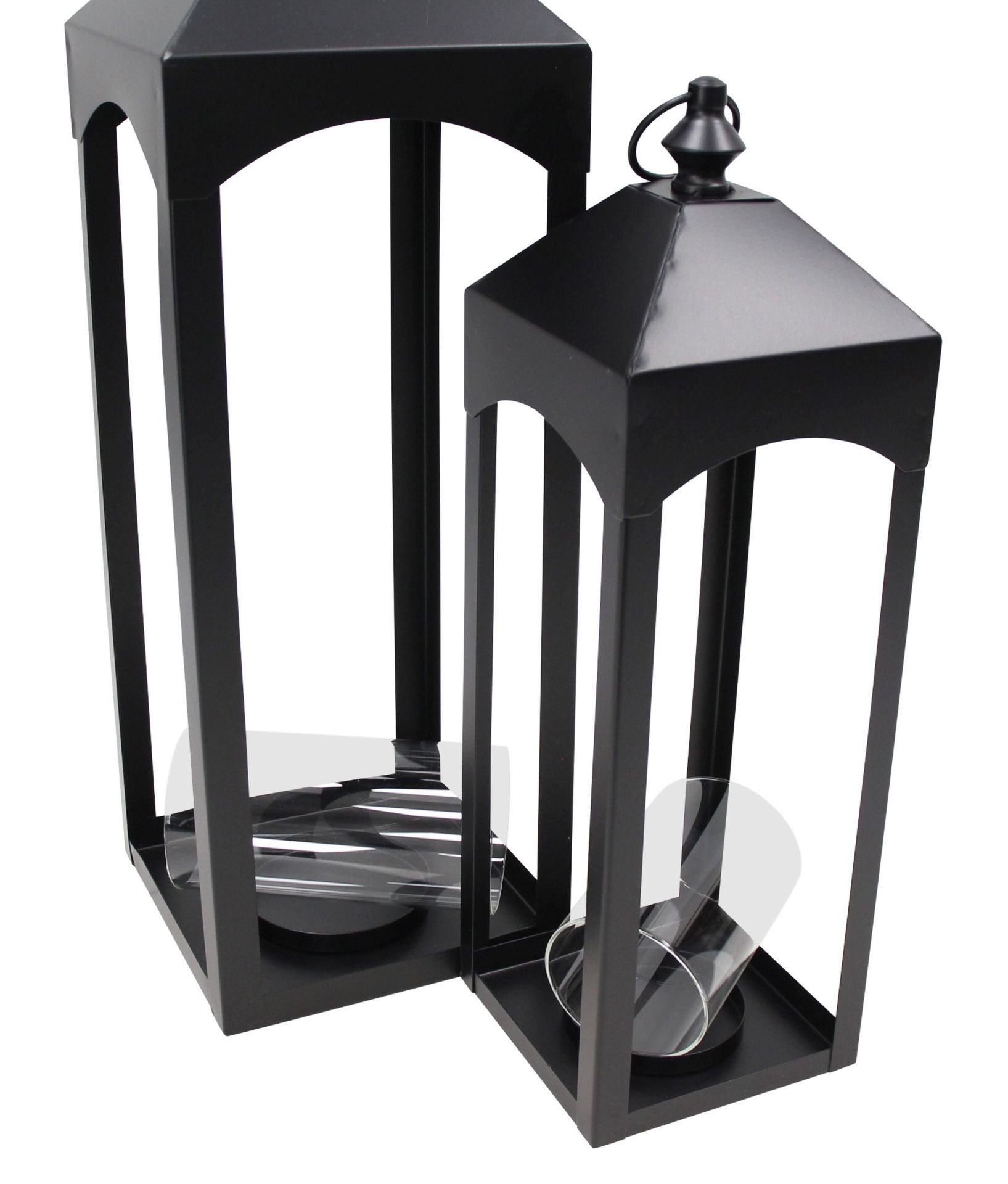 Dekoleidenschaft Kerzenlaterne "Black" Laterne aus Metall, schwarz, Kerzenständer, Gartenlaterne (2 St., im Set), Kerzenhalter 46 & 59 cm groß mit Windlicht-Gla – Bild 3 von 3