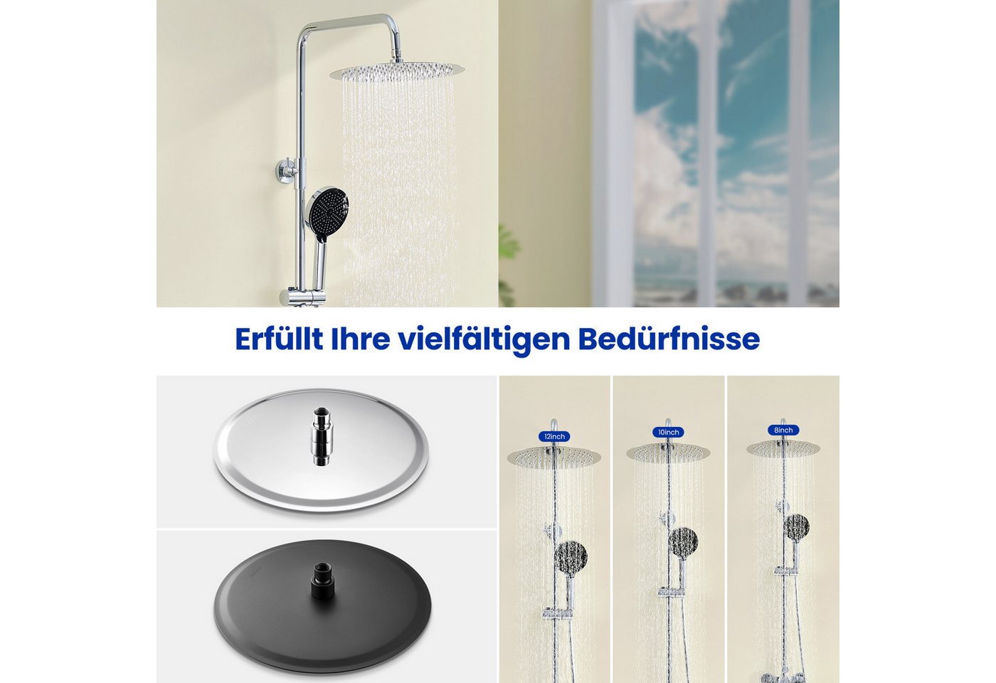 Thumbnail - Auralum Max Regenduschkopf Überkopf-Dusche Duschkopf von oben regenduschkopf Edelstahl, (regenduschkopf xxl, 1-tlg., sch...