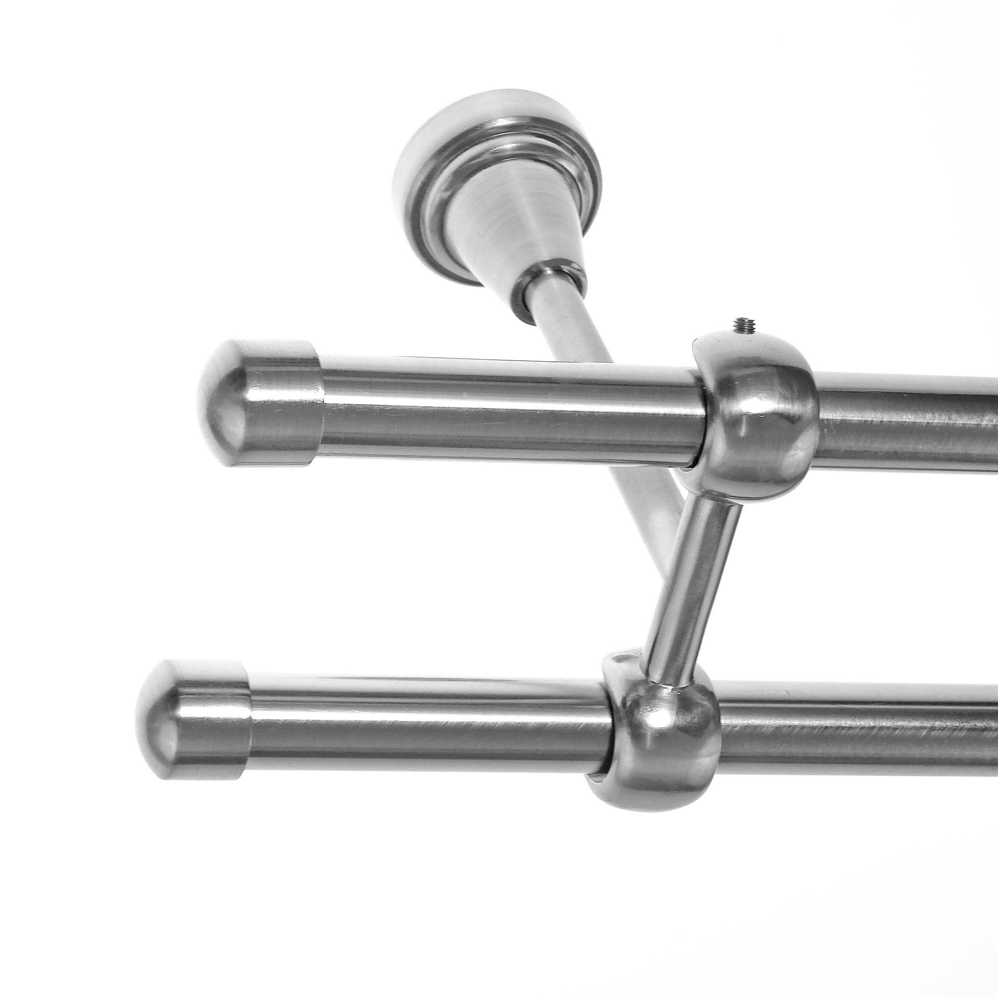 BASIT Gardinenstange Rohr Edelstahloptik 16 mm mit Deckenträgern 200 cm E17, Ø 16 mm, 2-läufig, verschraubt, Metall, D21 200 cm E17 Kappe