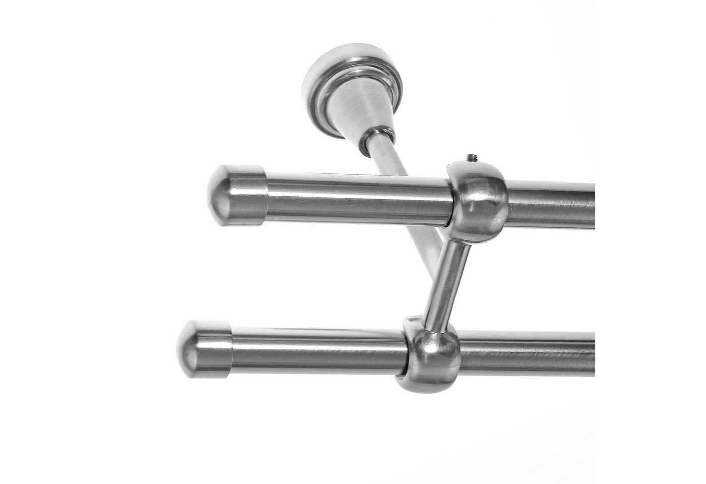 BASIT Gardinenstange Rohr Edelstahloptik 16 mm mit Deckenträgern 120 cm E17, Ø 16 mm, 2-läufig, verschraubt, Metall, D21 120 cm E17 Kappe