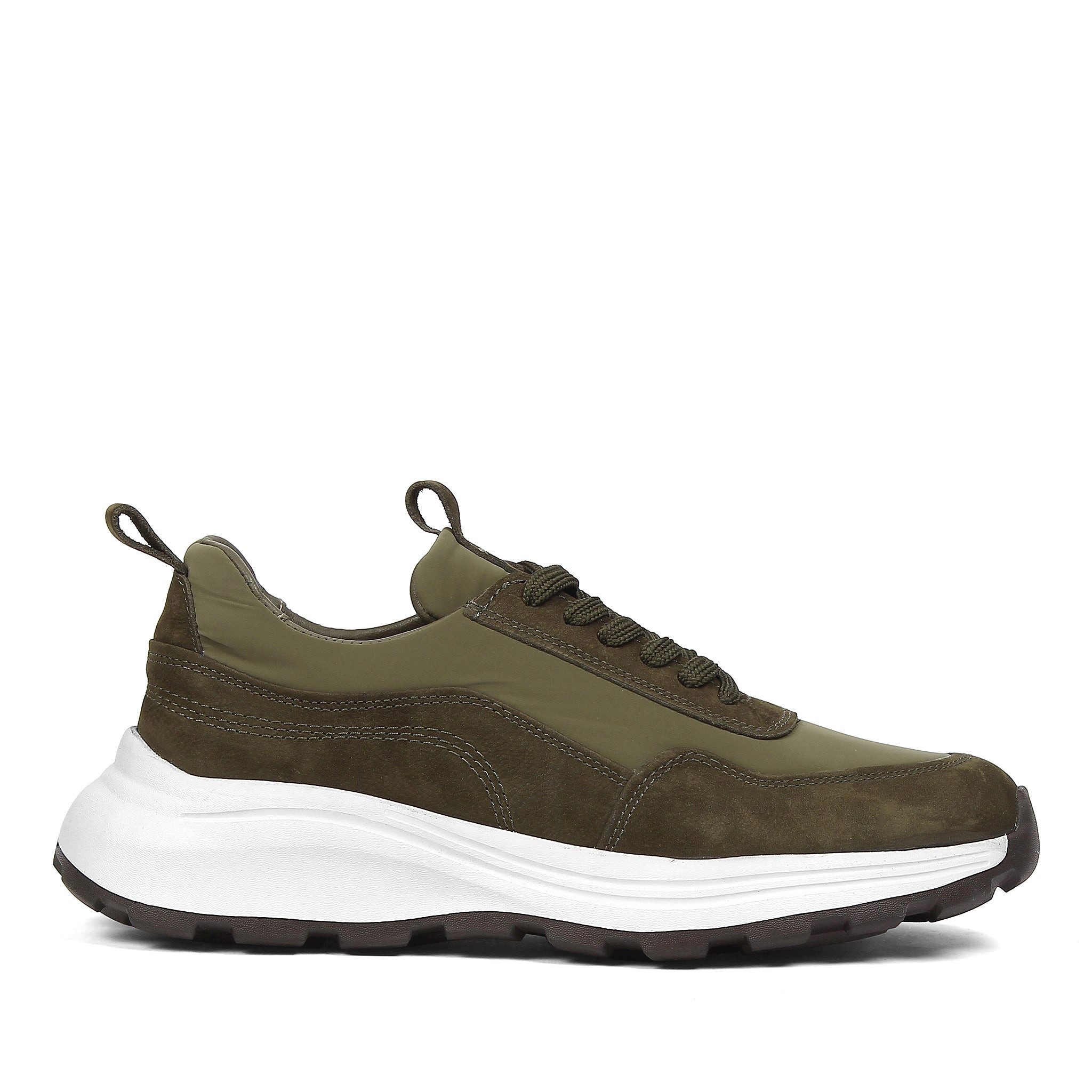 Celal Gültekin Plateau Wildleder Sneaker Profilsohle Low-Top Herren Sneaker Veloursleder, Echtleder-Futter & Decksohle, Khaki, 43