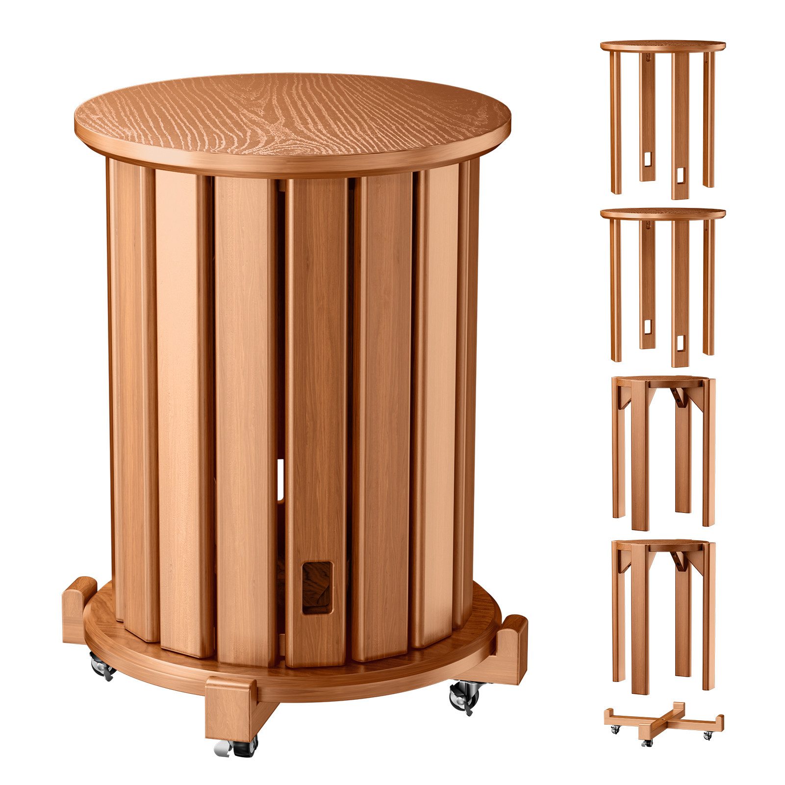 Rutaqian Sitzhocker Massivholz Stapelhocker 4er Set mit Rollen, runde Hocker (Ein 4-teiliges Set), 4 Hocker als ein Möbelstück – stapelbar, Massivholz & mit Rollen