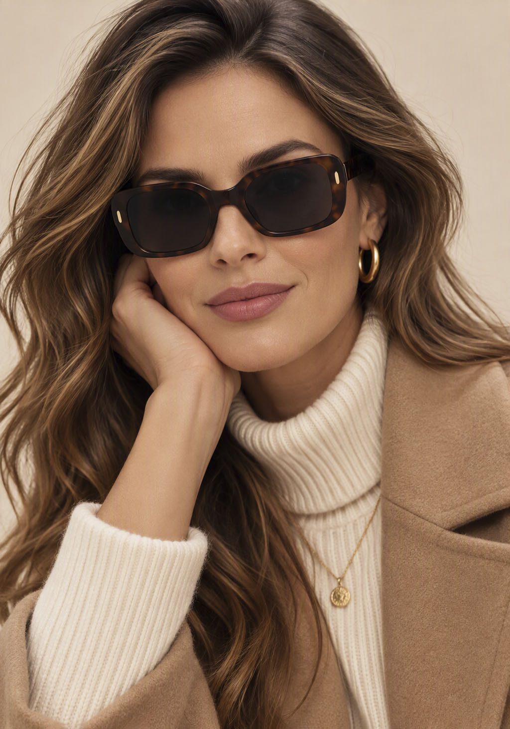 Laura Scott Sonnenbrille mit goldfarbenen Metalldetail am Bügelansatz braun gemusterter Vollrandrahmen, graue Gläser mit hohem Blendschutz