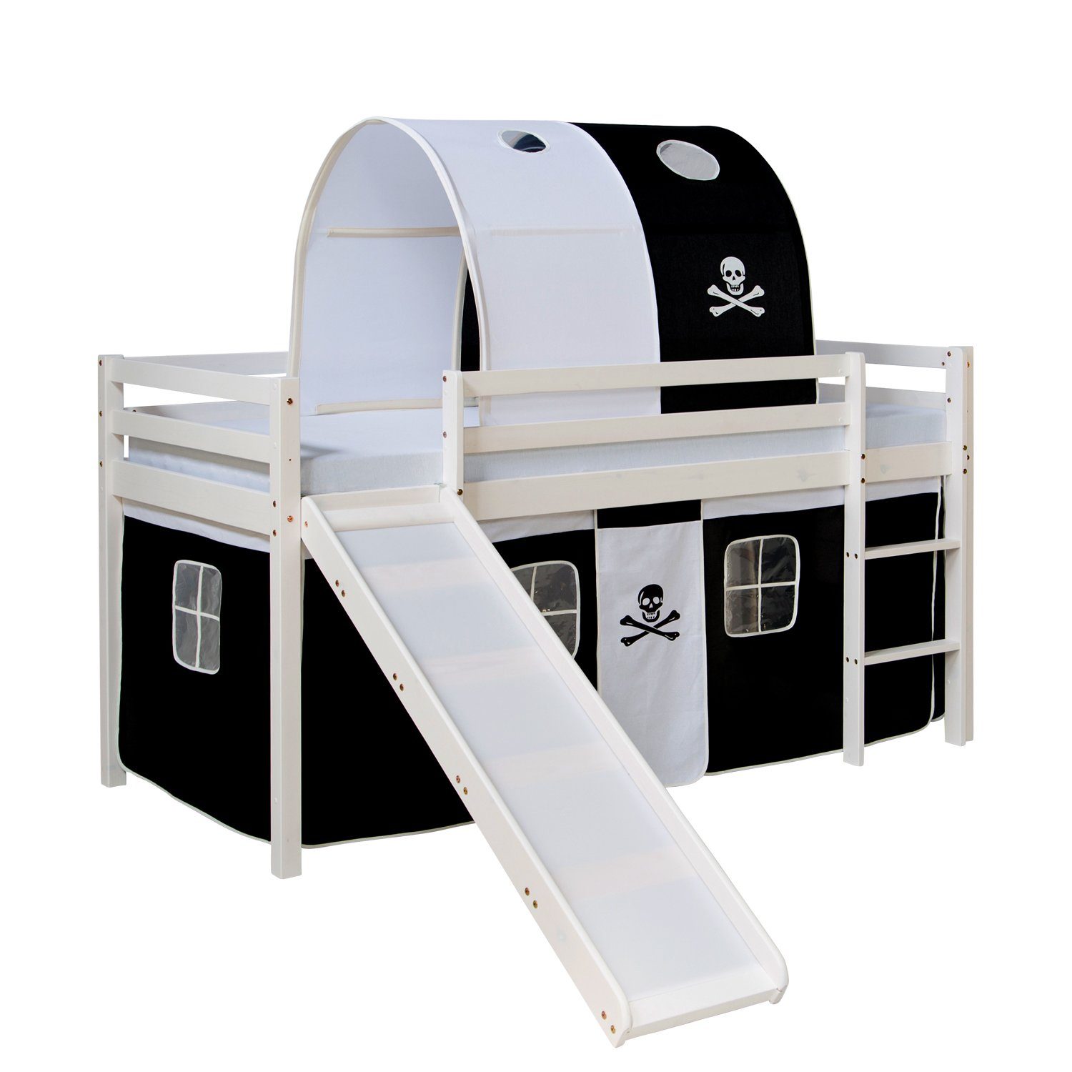 Homestyle4u Hochbett 90x200 mit Vorhang Lattenrost Rutsche Tunnel in Weiß P günstig online kaufen