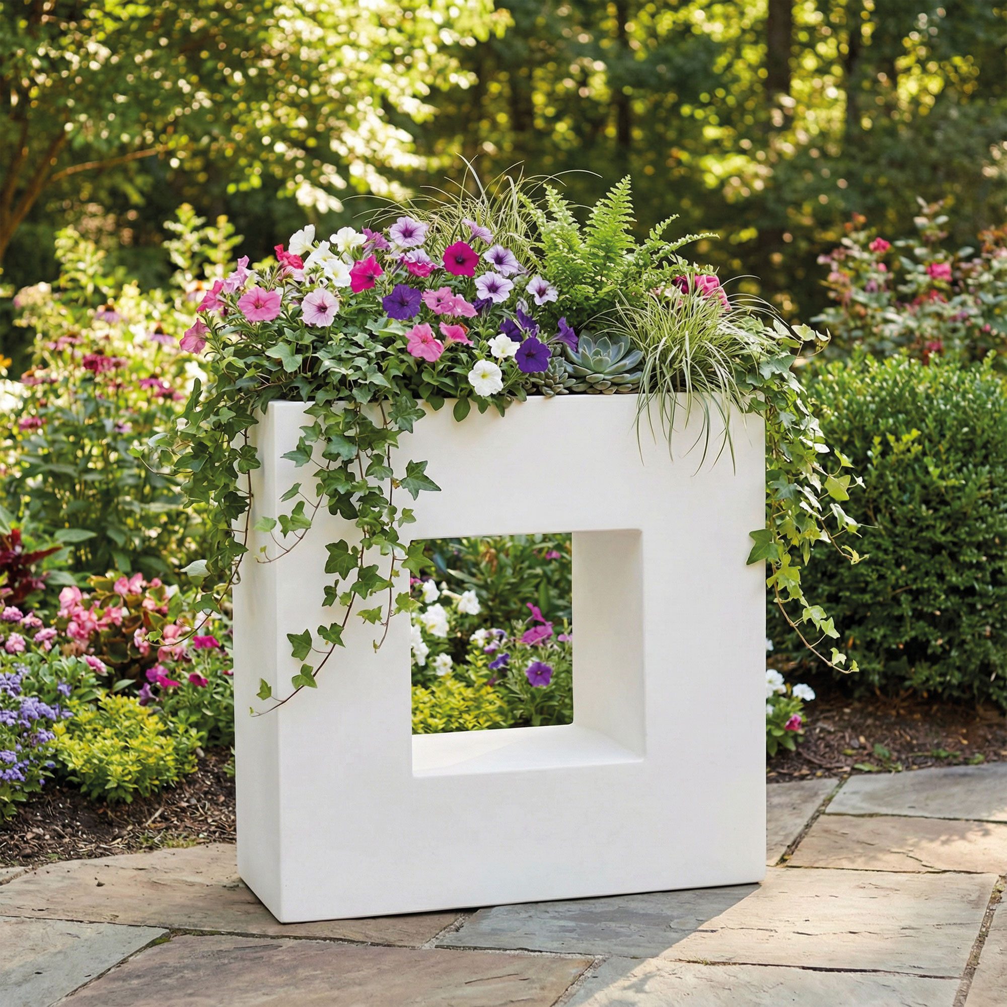 Pflanzwerk® Hochbeet Pflanzkübel VISTA - (Sand) - 66cm x 66cm x 28cm, Fiberglas - Handgefertigt - Rechteckig - Frostbeständig