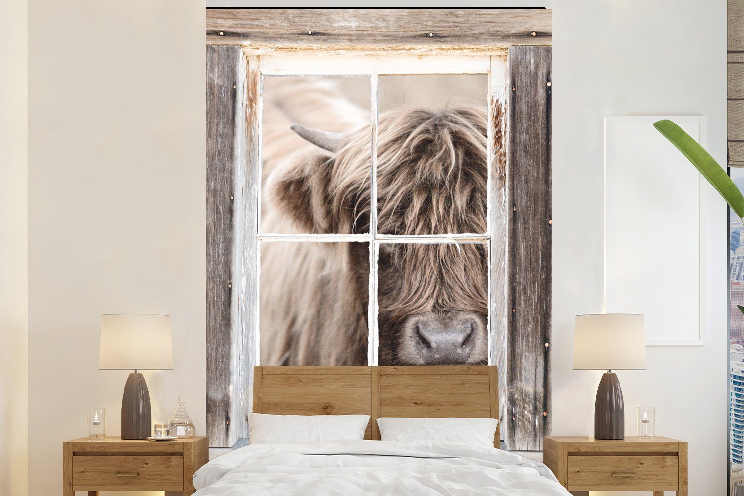 MuchoWow Fototapete Schottischer Highlander - Tier - Ansicht, Matt, bedruckt, (3 St), Montagefertig Vinyl Tapete für Wohnzimmer, Wandtapete