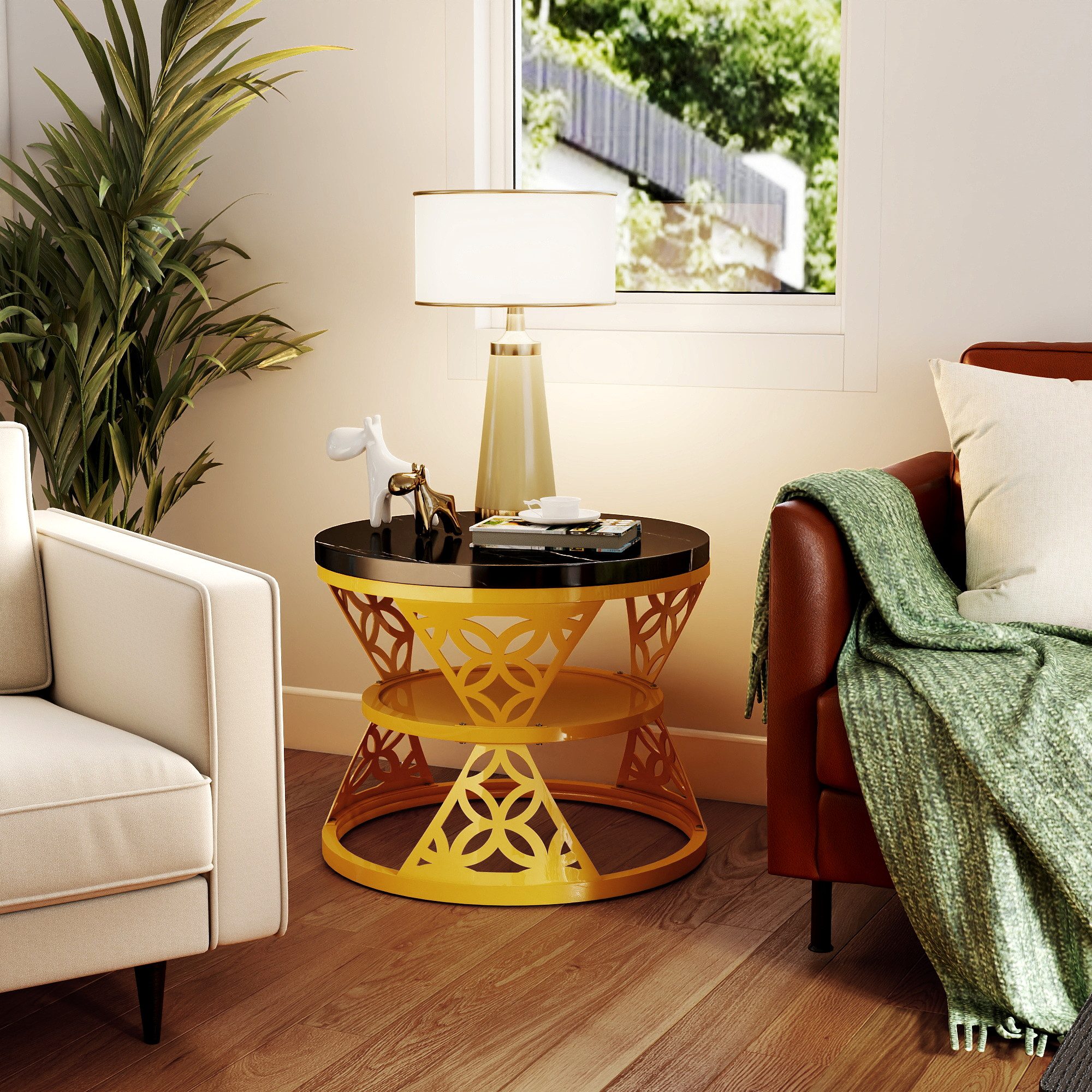 STILVORA Couchtisch Wohnzimmertische runde Satztisch Marmoroptik mit Bodenschutz,Sofatisch (Platzsparendes Design), Hitzebeständige, leicht zu reinigende Desktop