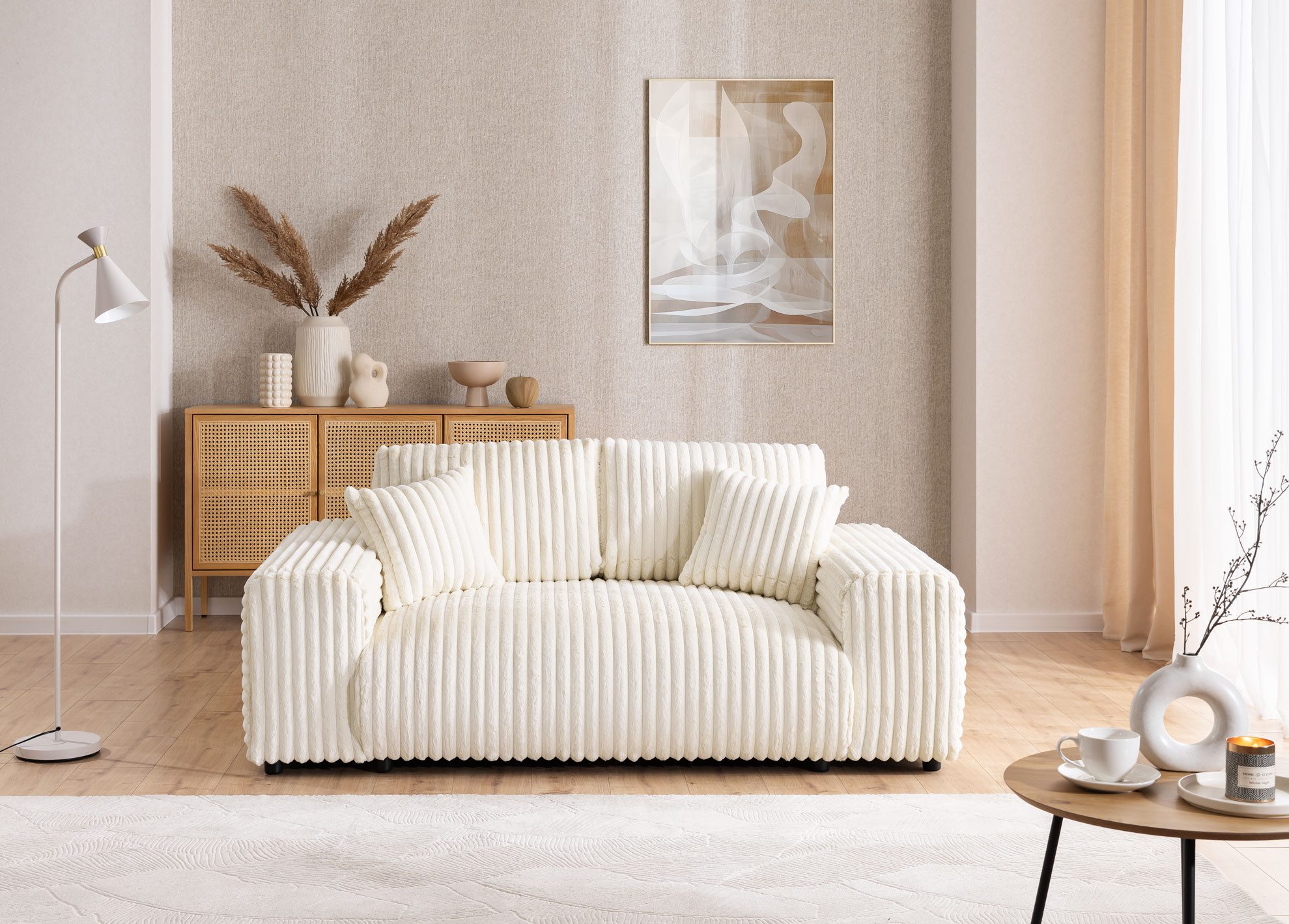 S-Style Möbel 2-Sitzer Sofa Mollis aus Plüschcord mit hohem Sitzkomfort, mit Wellenfederung – Bild 3 von 5