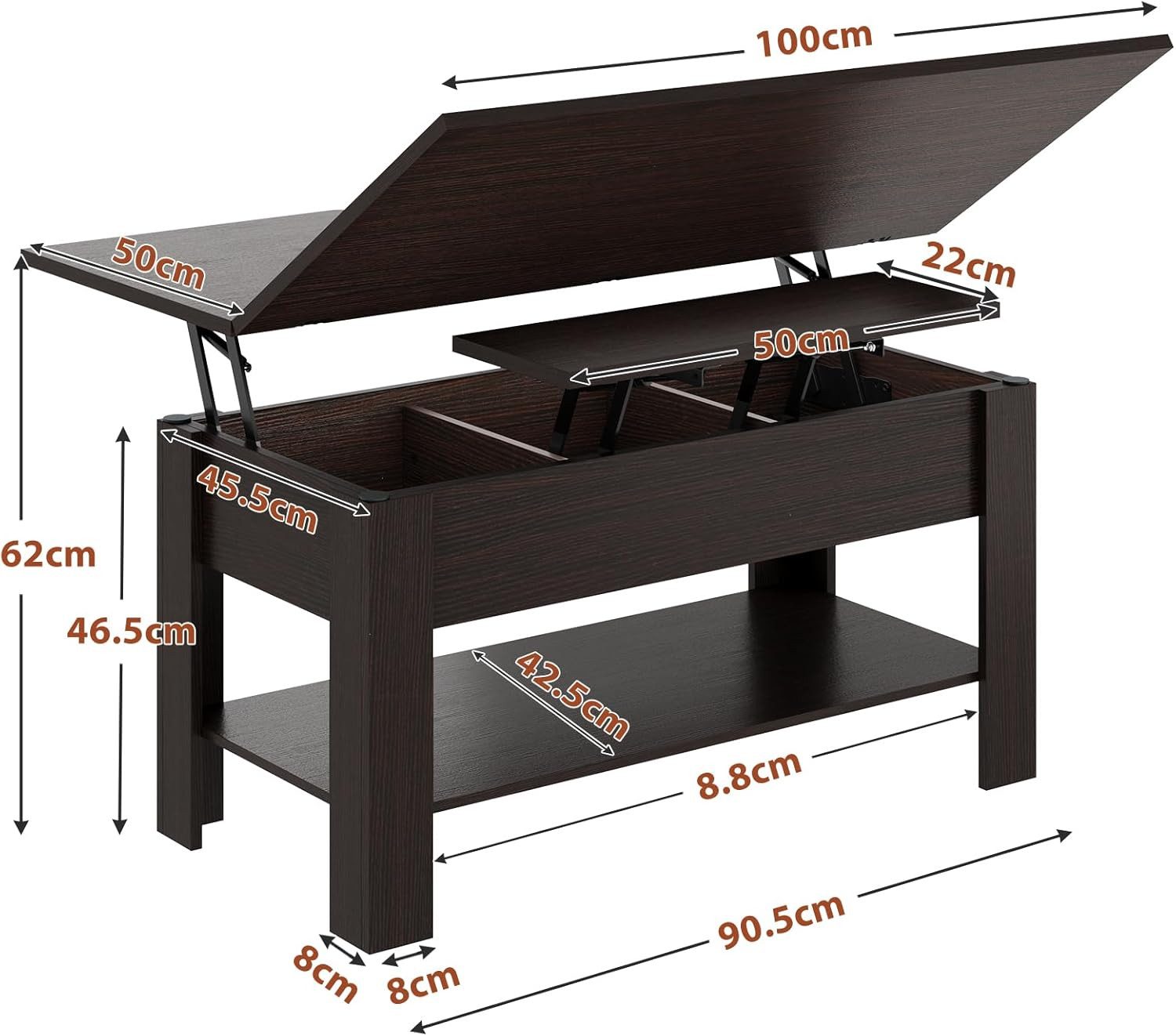 Aunfebrco Couchtisch 3-in-1-Multifunktionstisch mit Verstecktem Stauraum, günstig online kaufen