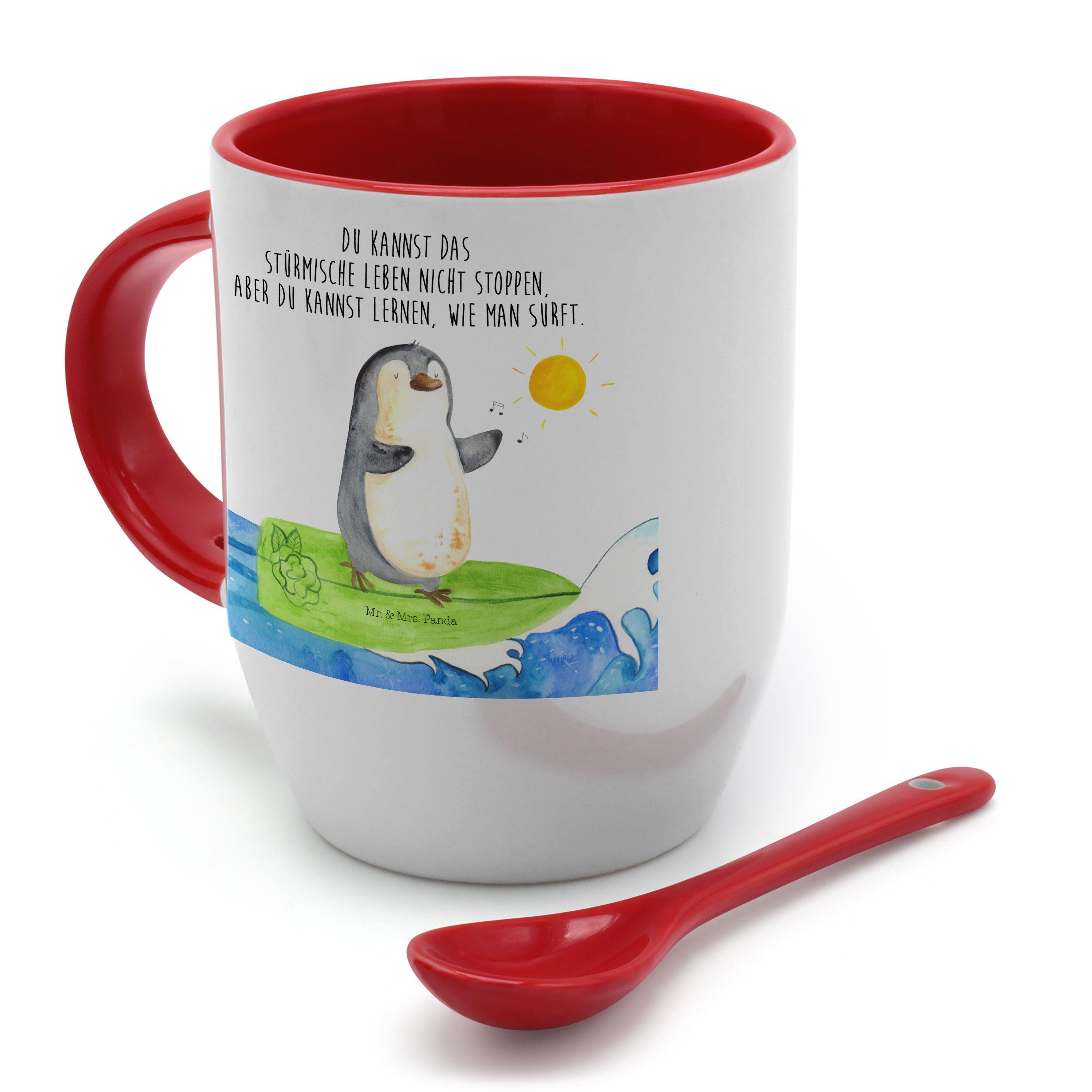 - Tasse, Panda Wellen - Urlaub, Mr. Mrs. Weiß Welle, Keramik Surfer & reiten, Geschenk, Pinguin Tasse