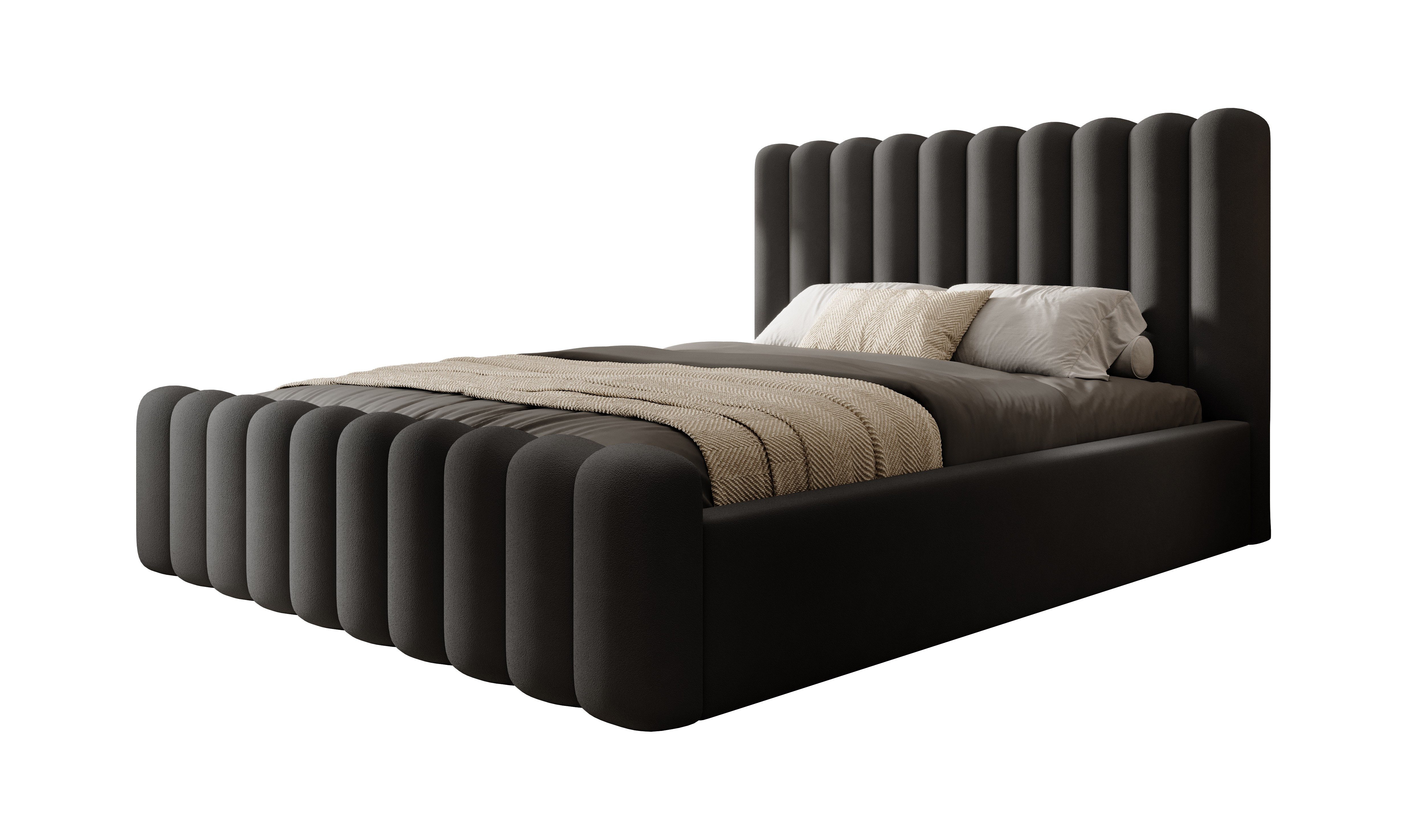 Goldstoff Polsterbett JENNY - Bett mit Bettkasten & Halbrund-Kopfteil – Velvet (Doppelbett mit Bettkasten und Lattenrost, verfügbar 140x200 160x200 180x200 200x200cm), Verfügbar in 4 Größen – Modern & Elegant