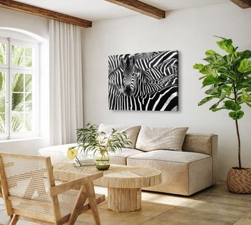 Sinus Art Leinwandbild 120x80cm Wandbild auf Leinwand Afrika Tierfotografie Schwarz Weiß Zebr, (1 St)
