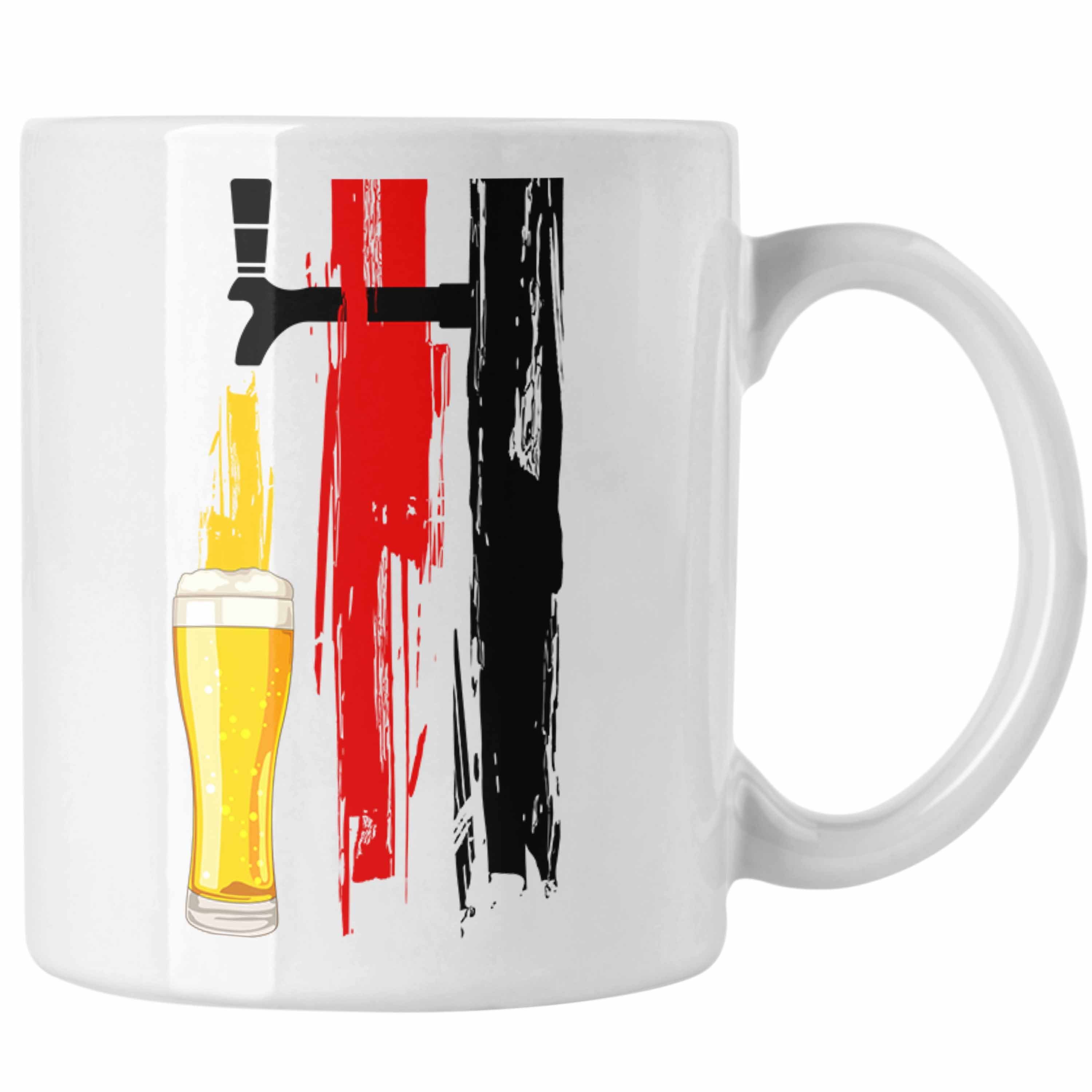 Trendation Tasse Trendation - Bier Geschenke für Männer Tasse mit Deutschlandflagge und Bier Grafik Weiss